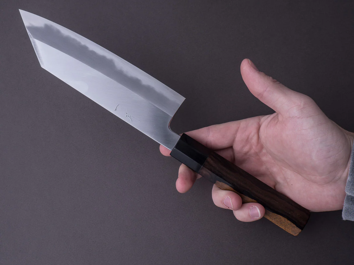 Hitohira - Tanaka x Kyuzo - Blue #1 - Migaki - Bunka - 180mm - Ziricote Handle - Image 7