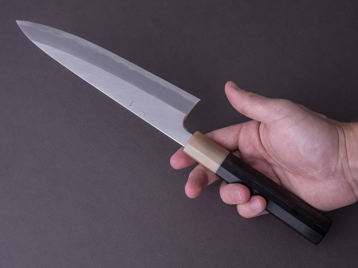 Hitohira - Tanaka x Kyuzo - Blue #1 Migaki - 210mm Gyuto - Taihei Ebony Handle - Image 11