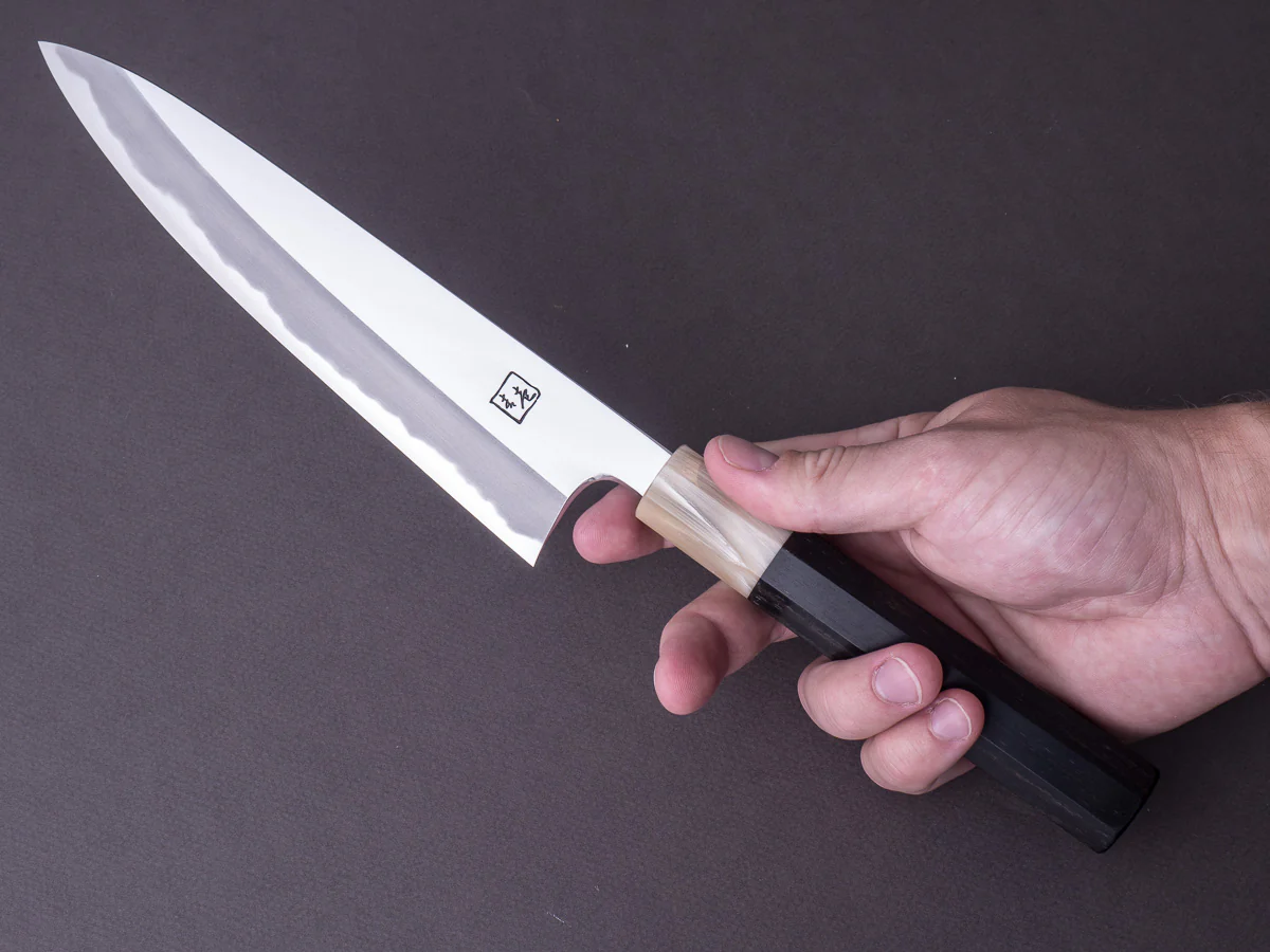 Hitohira - Tanaka x Kyuzo - Blue #1 Migaki - 210mm Gyuto - Taihei Ebony Handle - Image 4