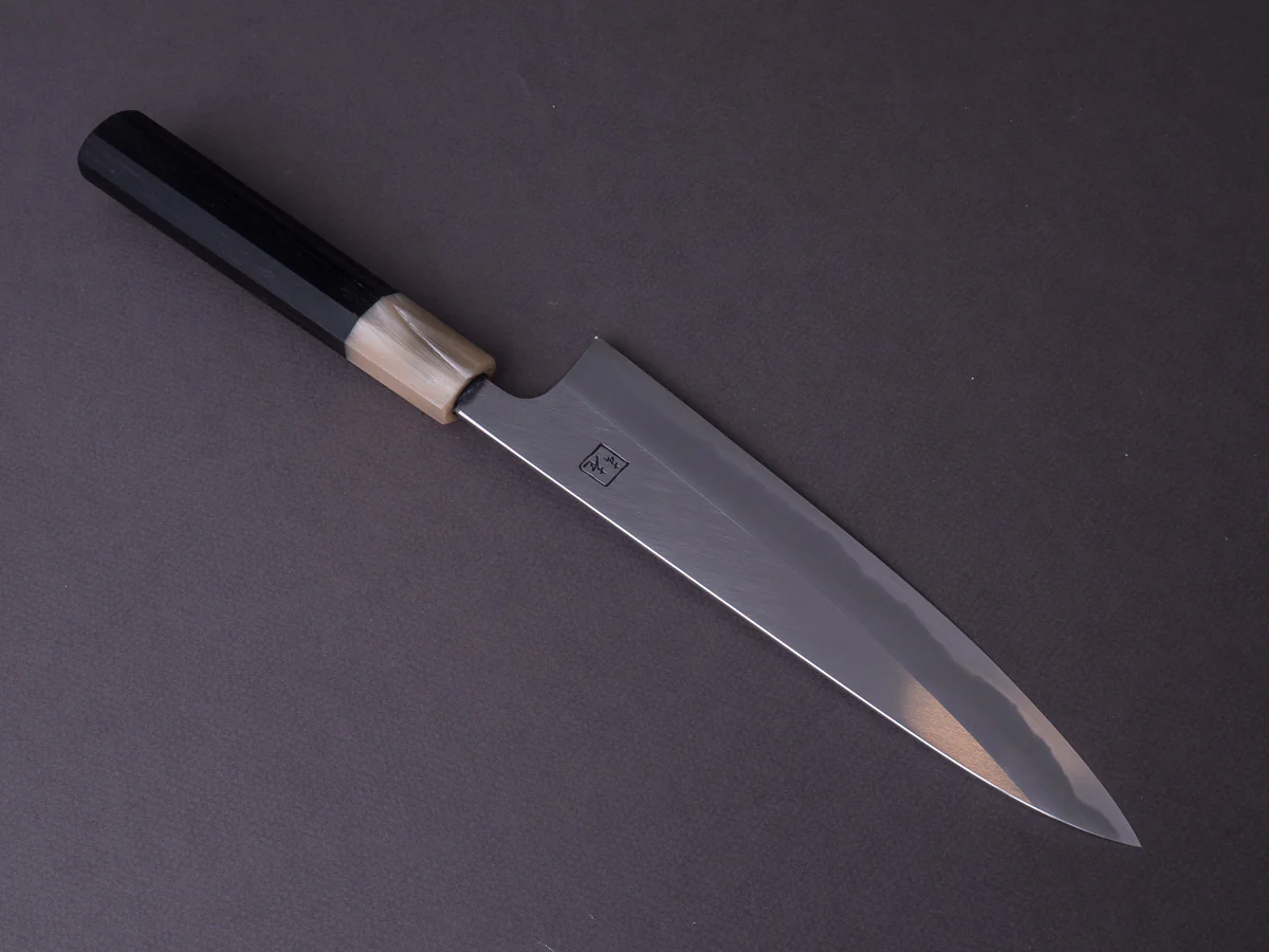 Hitohira - Tanaka x Kyuzo - Blue #1 Migaki - 210mm Gyuto - Taihei Ebony Handle - Image 5