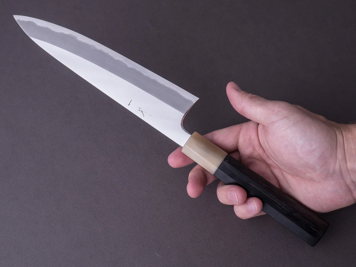 Hitohira - Tanaka x Kyuzo - Blue #1 Migaki - 210mm Gyuto - Taihei Ebony Handle - Image 7