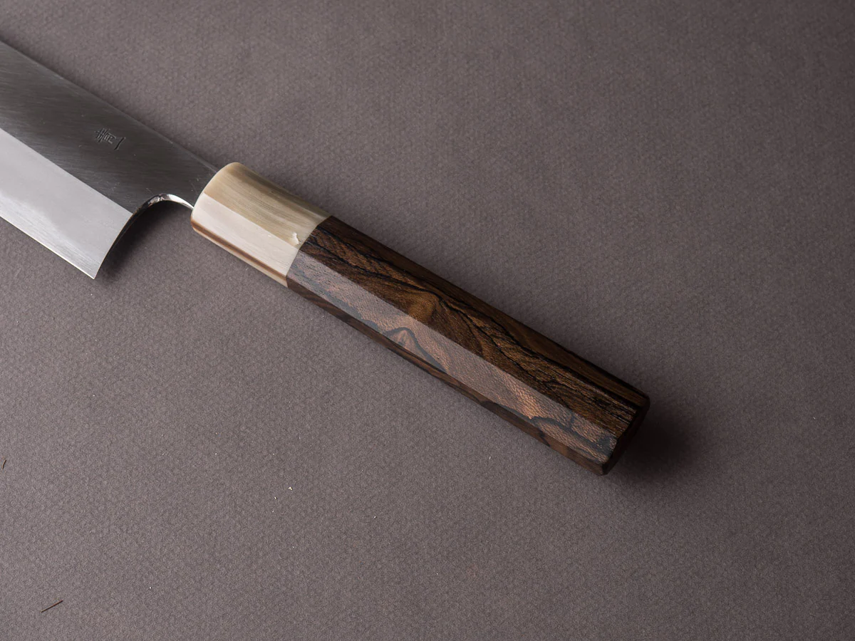 Hitohira - Tanaka x Kyuzo - Blue #1 Migaki - 240mm Kiritsuke Gyuto - Ziricote Handle - Image 6