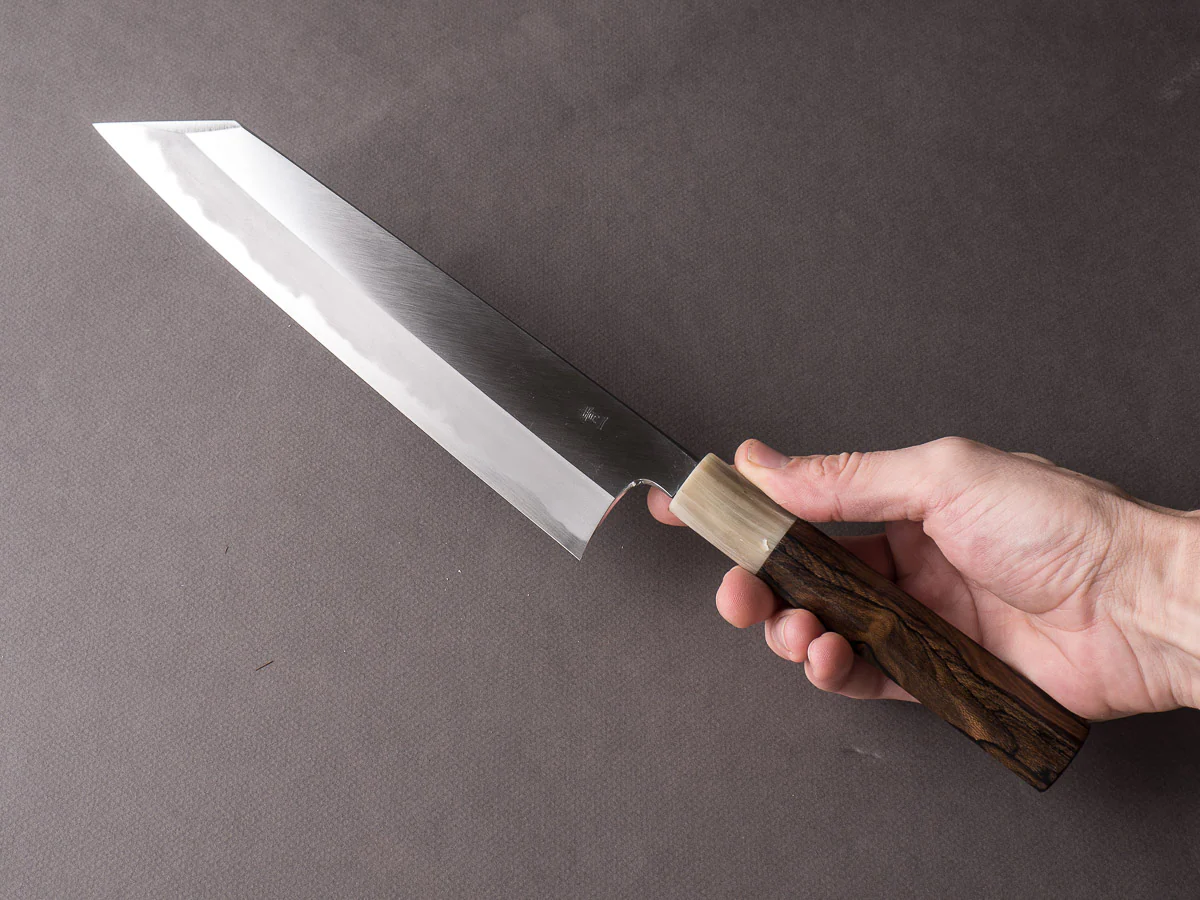 Hitohira - Tanaka x Kyuzo - Blue #1 Migaki - 240mm Kiritsuke Gyuto - Ziricote Handle - Image 7