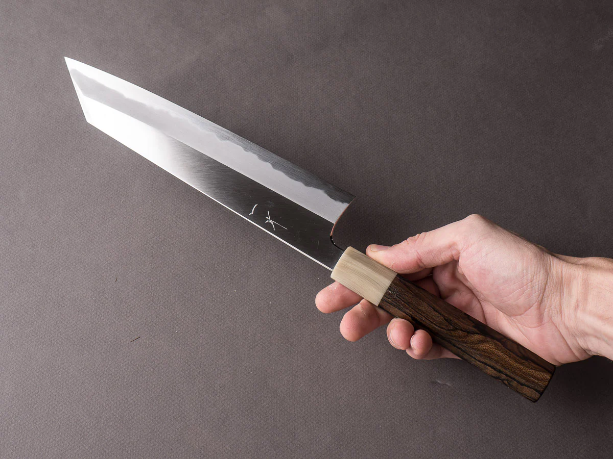 Hitohira - Tanaka x Kyuzo - Blue #1 Migaki - 240mm Kiritsuke Gyuto - Ziricote Handle - Image 8