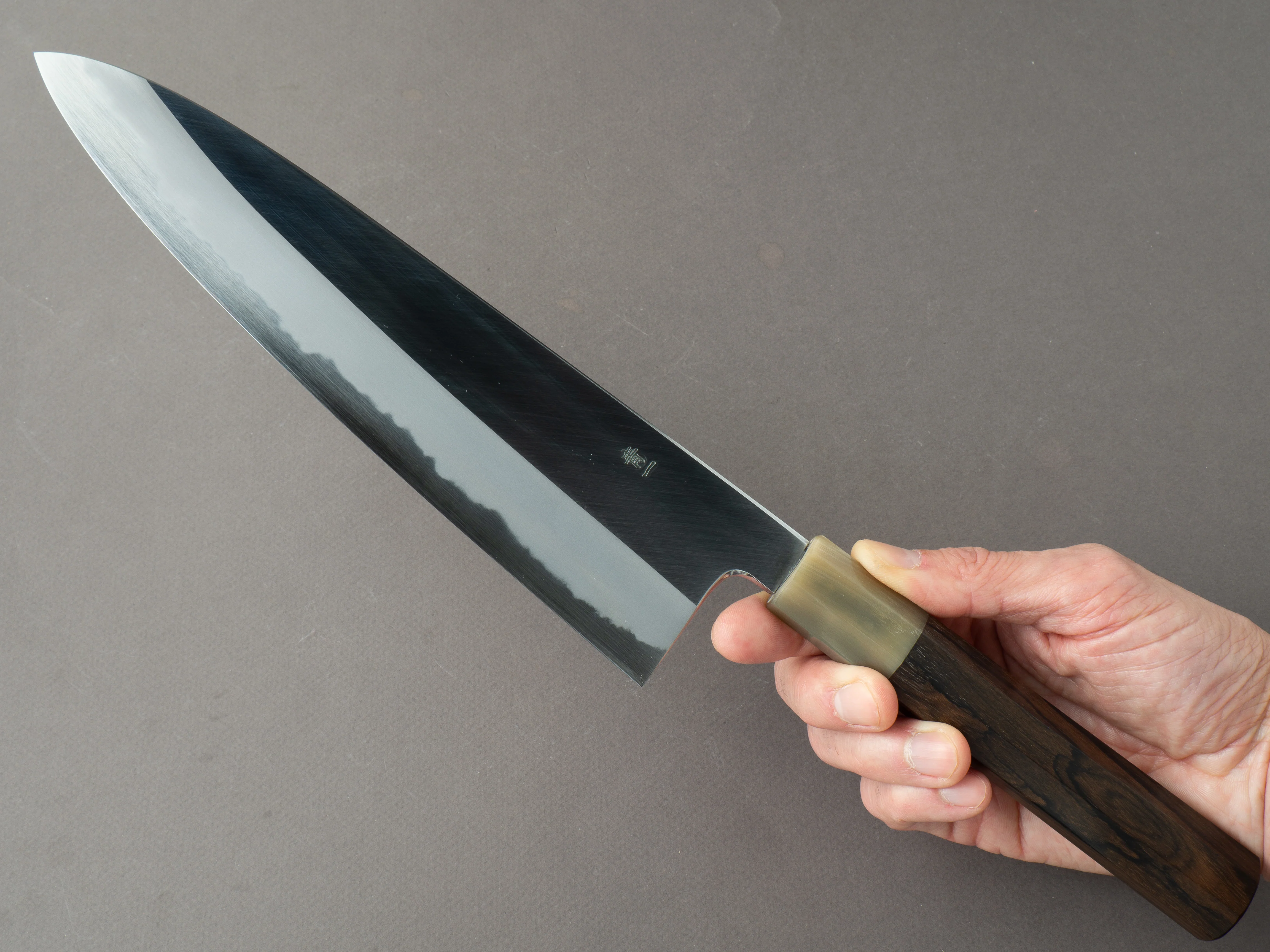 Hitohira - Tanaka x Kyuzo - Blue #1 - Migaki - Gyuto 240mm - Ziricote Handle - Extra Height - Image 6