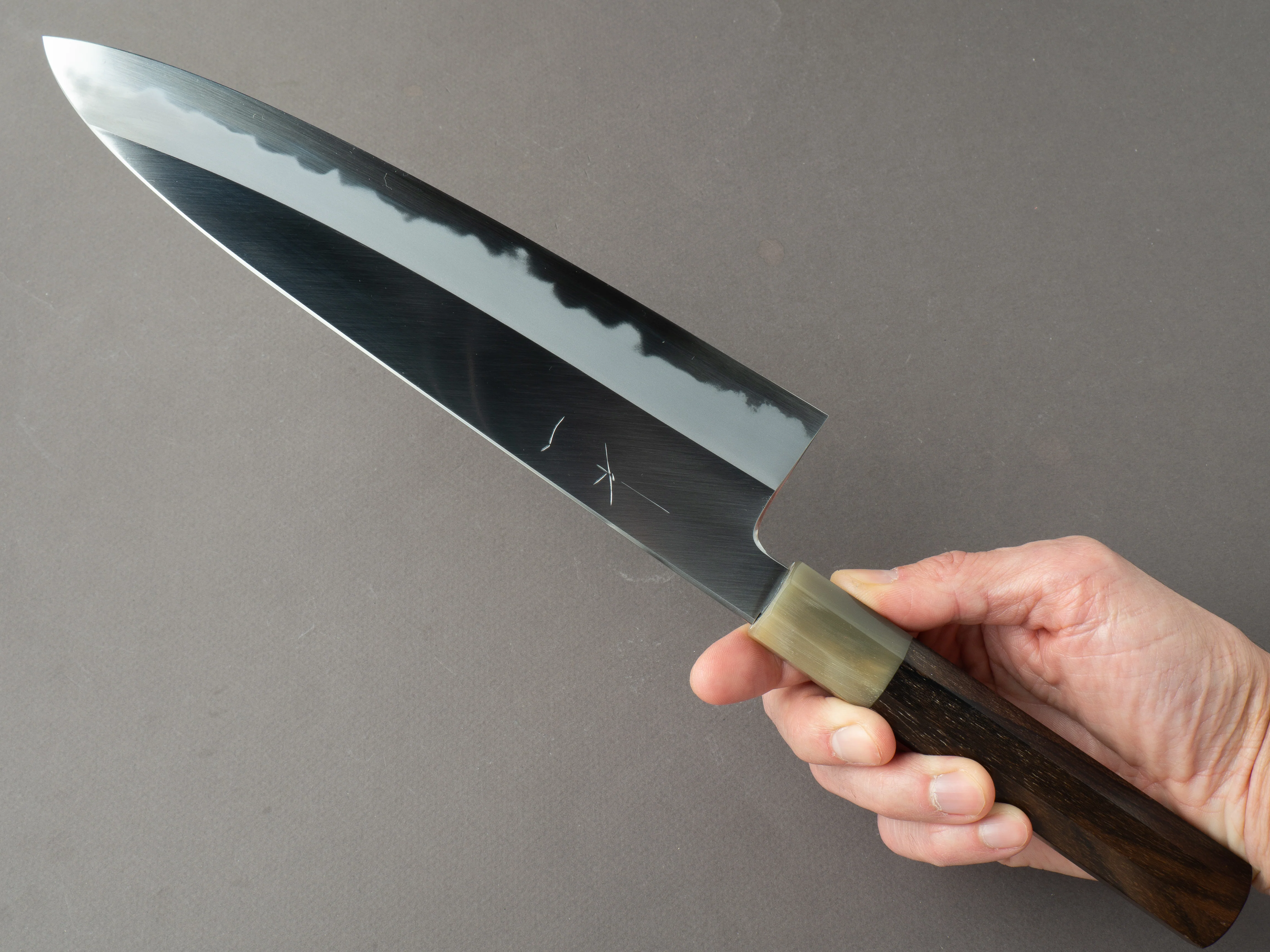Hitohira - Tanaka x Kyuzo - Blue #1 - Migaki - Gyuto 240mm - Ziricote Handle - Extra Height - Image 7