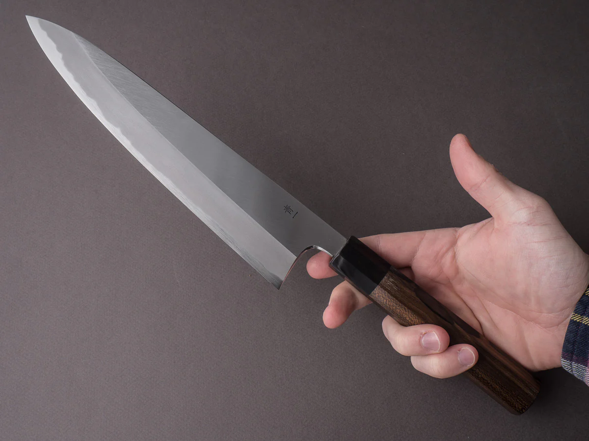 Hitohira - Tanaka x Kyuzo - Blue #1 Migaki - Gyuto 240mm - Ziricote Handle - Image 6