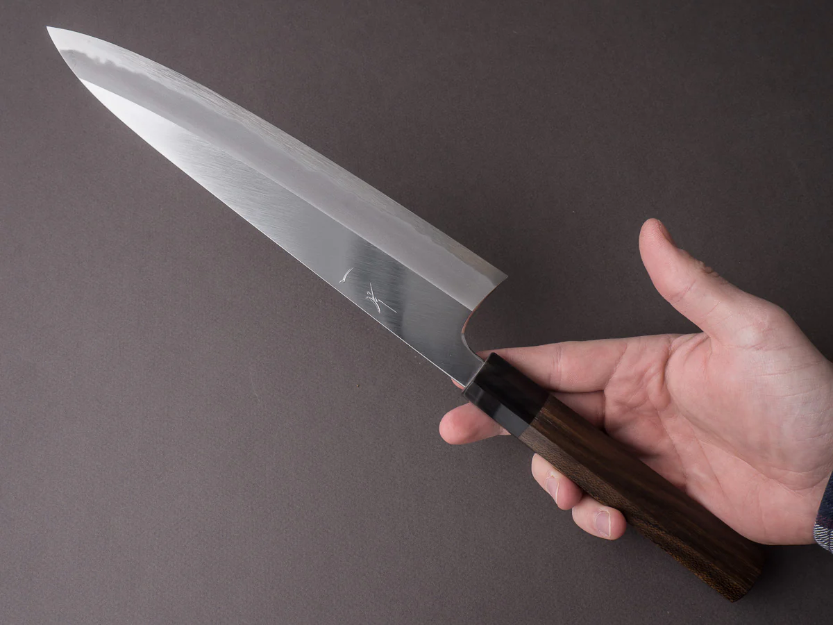 Hitohira - Tanaka x Kyuzo - Blue #1 Migaki - Gyuto 240mm - Ziricote Handle - Image 7