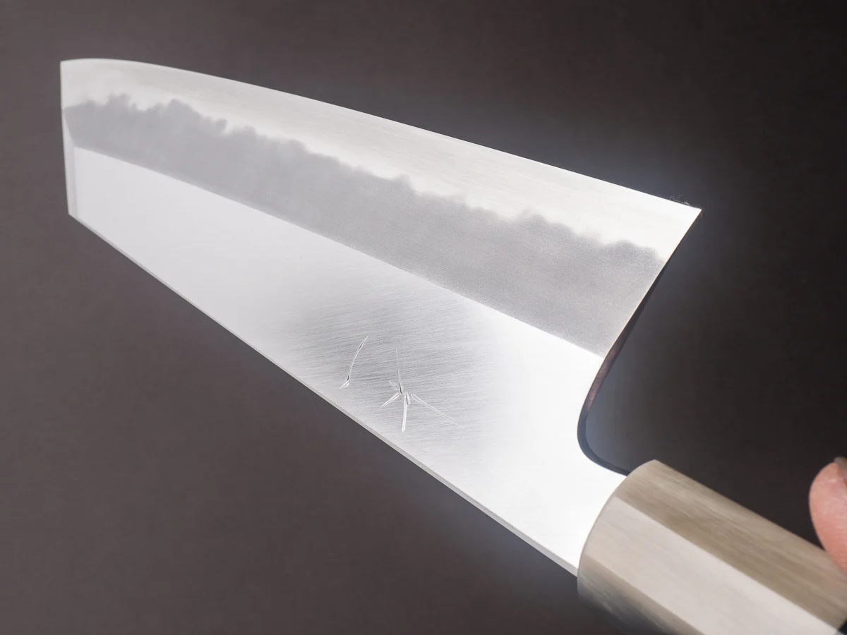 Hitohira - Tanaka x Kyuzo - Blue #1 Migaki - Kiritsuke Gyuto - 240mm - Taihei Ebony Handle - Extra Height - Image 10
