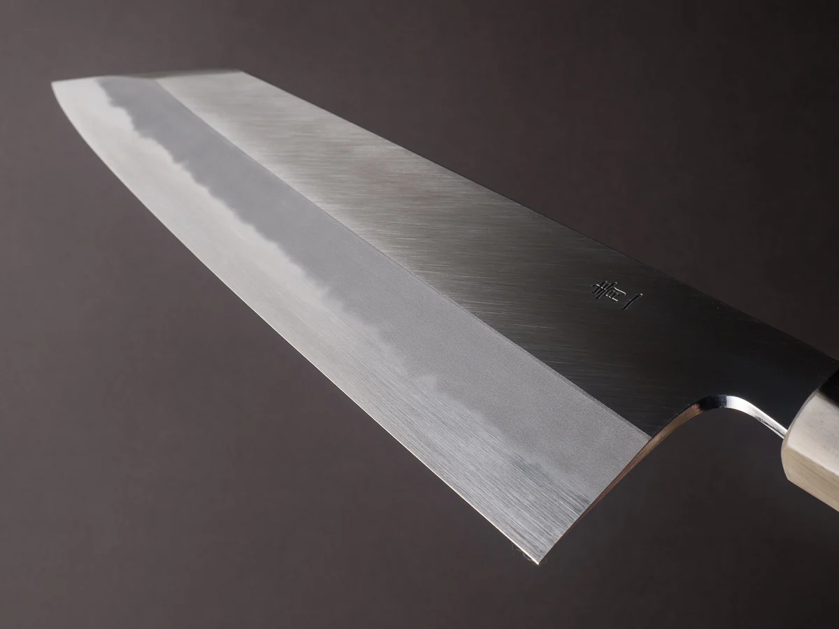 Hitohira - Tanaka x Kyuzo - Blue #1 Migaki - Kiritsuke Gyuto - 240mm - Taihei Ebony Handle - Extra Height - Image 11