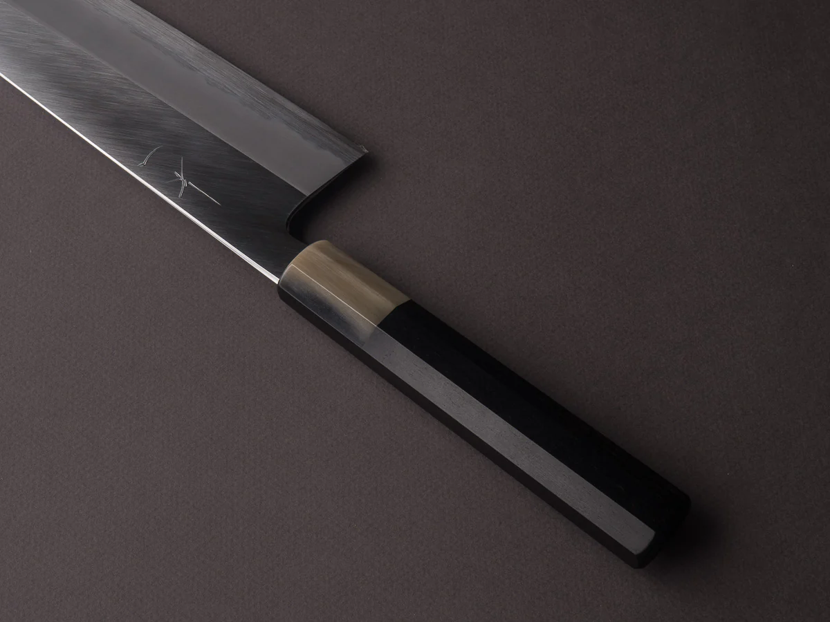 Hitohira - Tanaka x Kyuzo - Blue #1 Migaki - Kiritsuke Gyuto - 240mm - Taihei Ebony Handle - Extra Height - Image 4