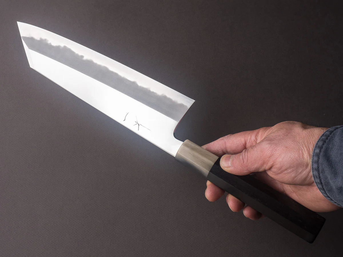 Hitohira - Tanaka x Kyuzo - Blue #1 Migaki - Kiritsuke Gyuto - 240mm - Taihei Ebony Handle - Extra Height - Image 5