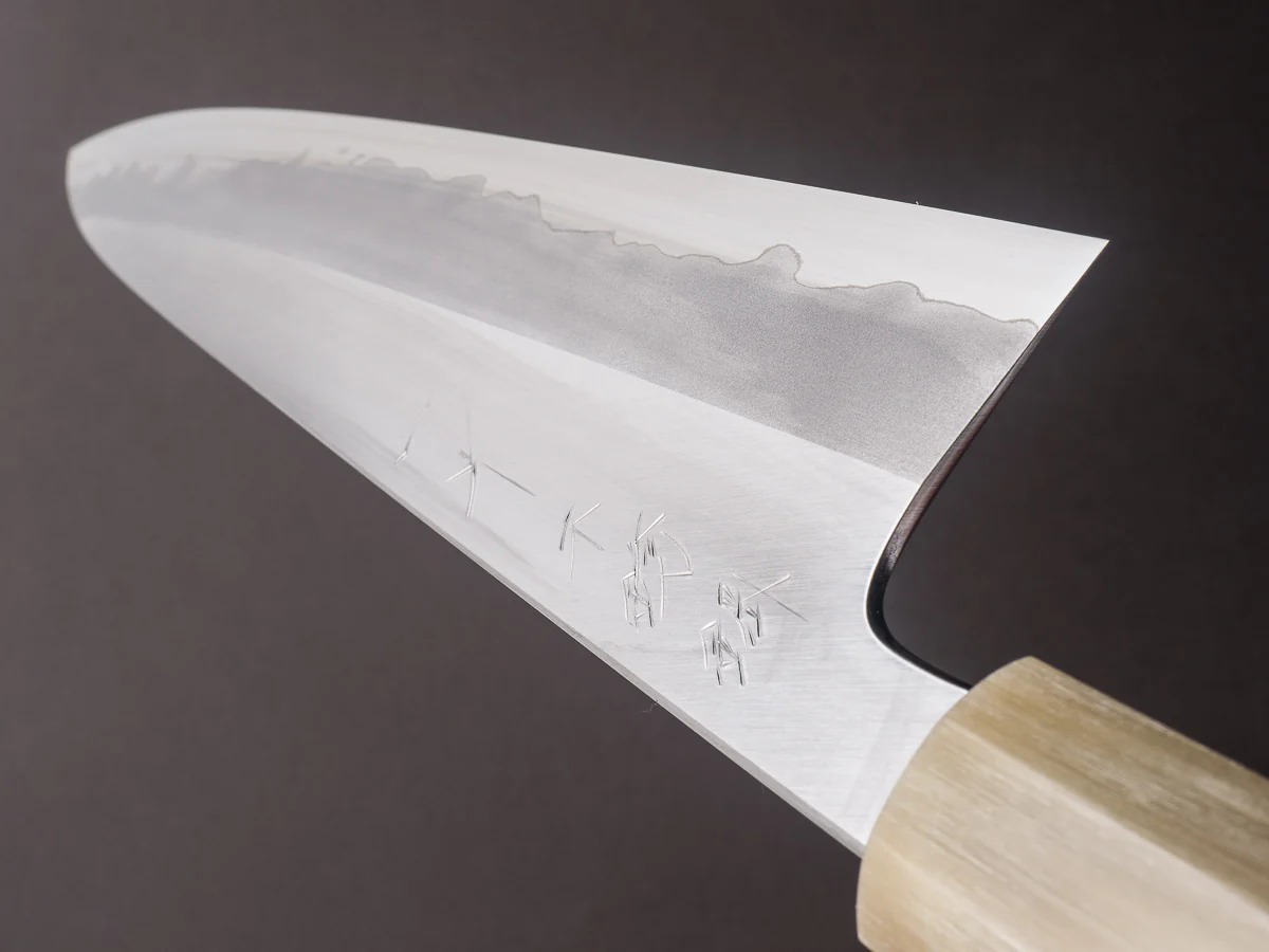 Hitohira - Tanaka x Kyuzo - Blue #1 - Stainless Clad - 240mm Gyuto - Ziricote Handle - Image 11