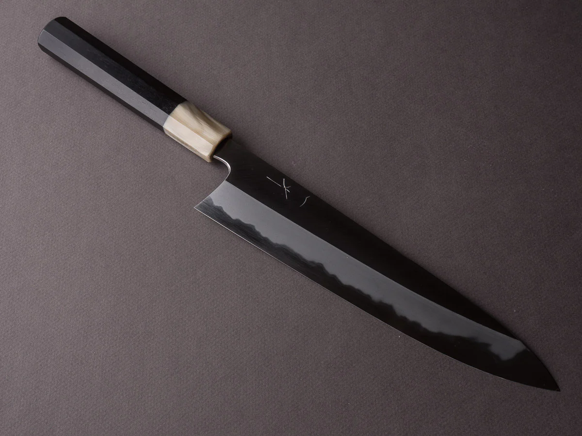 Hitohira - Tanaka x Kyuzo - Super Blue - Migaki - 240mm Gyuto - Ebony Handle - Saya