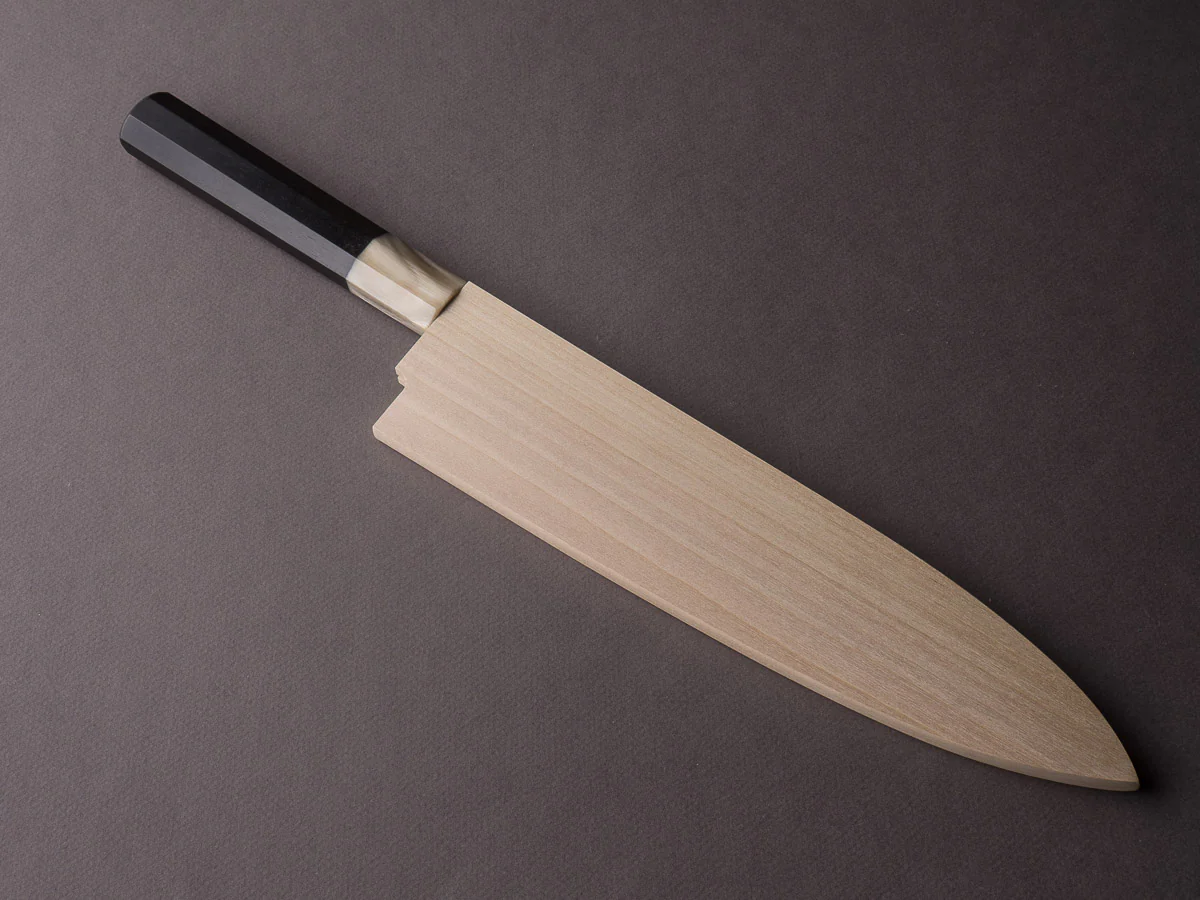 Hitohira - Tanaka x Kyuzo - Super Blue - Migaki - 240mm Gyuto - Ebony Handle - Saya - Image 13