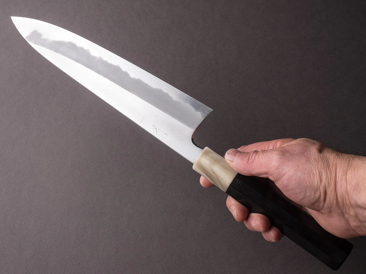 Hitohira - Tanaka x Kyuzo - Super Blue - Migaki - 240mm Gyuto - Ebony Handle - Saya - Image 6