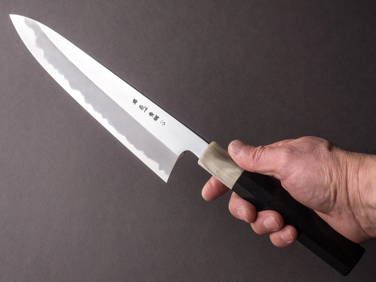 Hitohira - Tanaka x Kyuzo - Super Blue - Migaki - 240mm Gyuto - Ebony Handle - Saya - Image 7