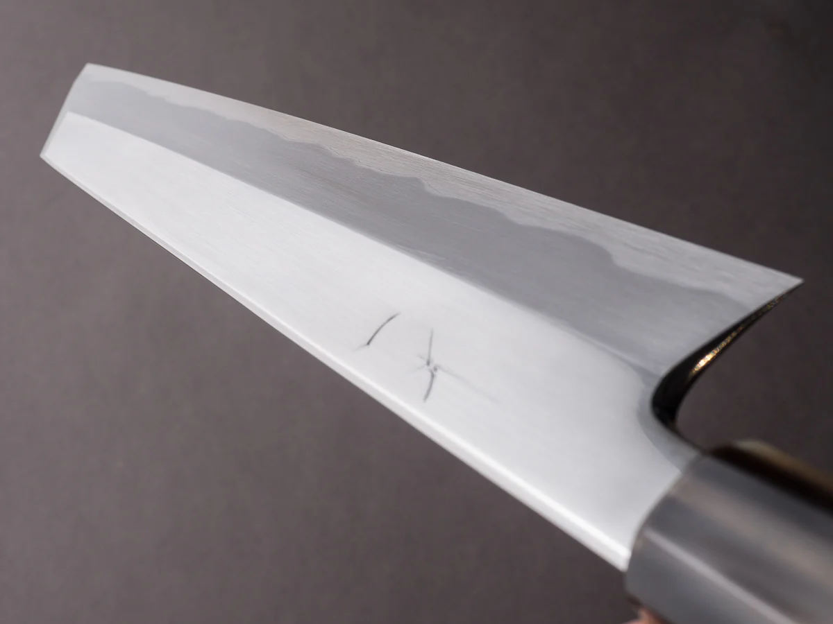 Hitohira - Tanaka x Mosuke - Blue #1 - Mirror Polished - Kiritsuke - 240mm - Ebony Handle - Saya - Image 11