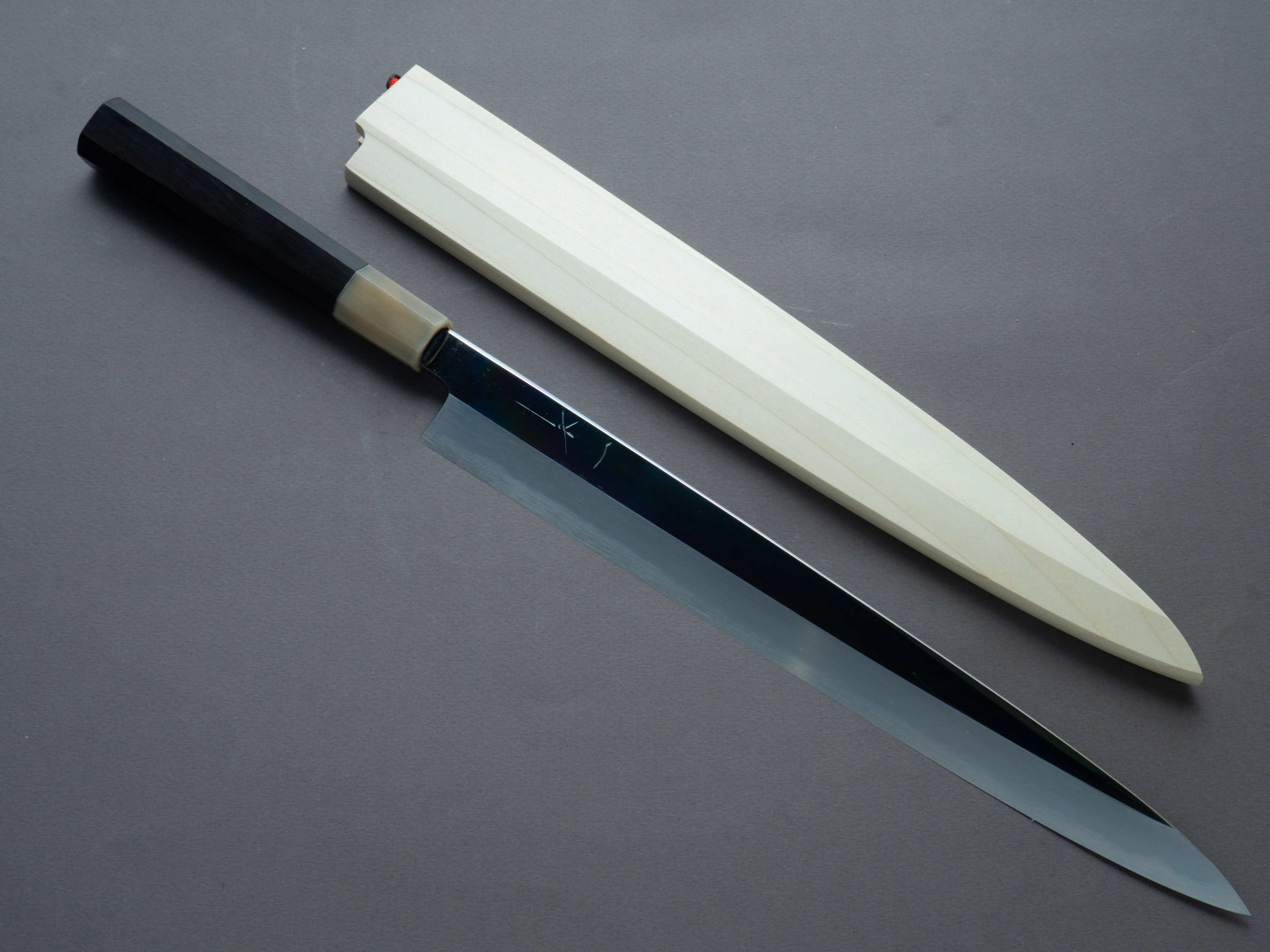 Hitohira - Tanaka x Mosuke - Blue #1 - Mirror Polished - 300mm Yanagiba - Ebony Handle - Saya