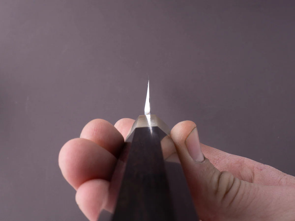 Hitohira - Tanaka x Mosuke - Blue #1 - Mirror Polished 330mm Yanagiba - Ebony Handle - Saya - Image 10