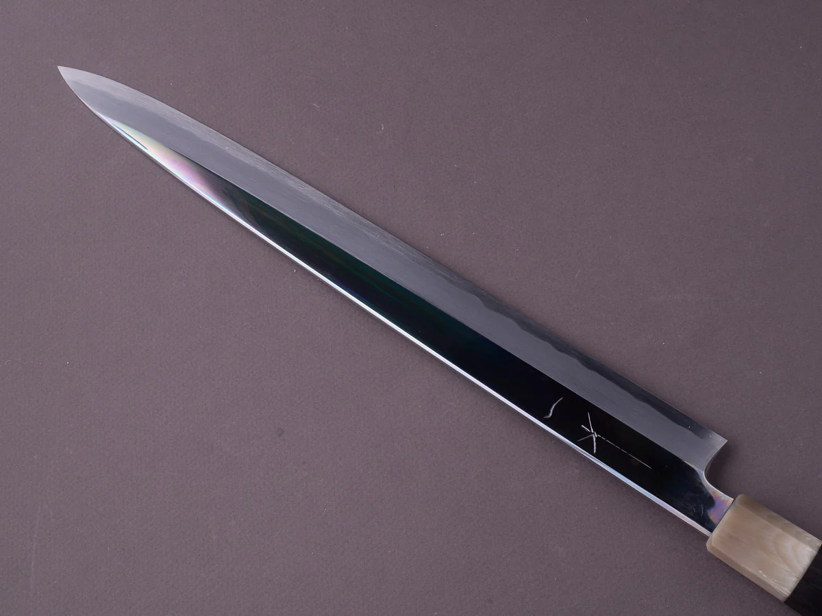Hitohira - Tanaka x Mosuke - Blue #1 - Mirror Polished 330mm Yanagiba - Ebony Handle - Saya - Image 4