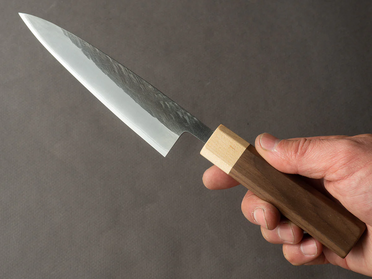 Hitohira - TD - Blue #2 - Stainless Clad - Kurouchi - Petty - 135mm - Walnut Handle - Image 5