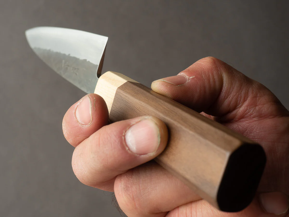 Hitohira - TD - Blue #2 - Stainless Clad - Kurouchi - Petty - 135mm - Walnut Handle - Image 9
