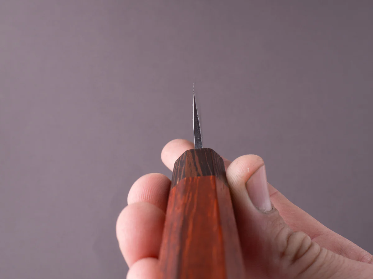 Hitohira - TD - Blue #2 - Stainless Clad - Kurouchi - Honesuki Kaku - 150mm - Padauk Handle - Image 9