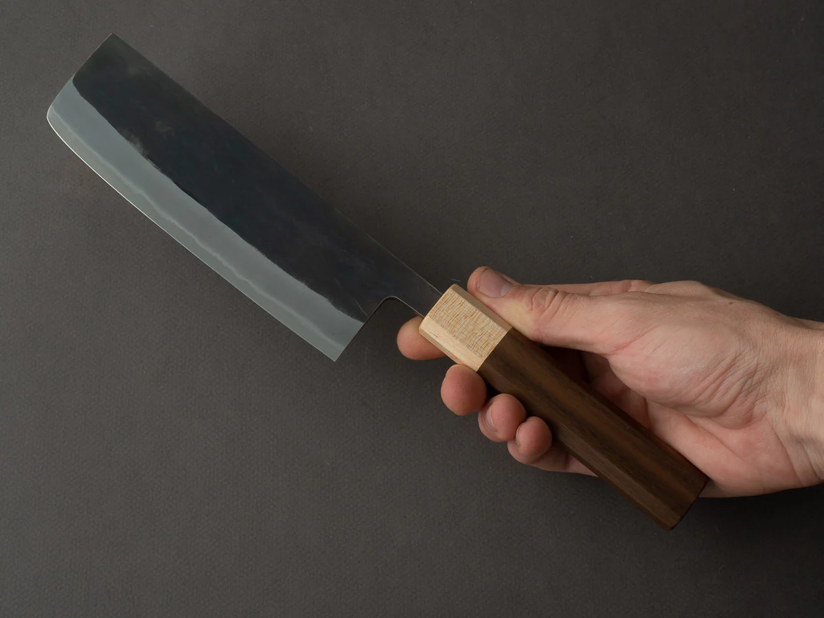 Hitohira - TD - Blue #2 - Stainless Clad - Kurouchi - Nakiri - 165mm - Walnut Handle - Image 3
