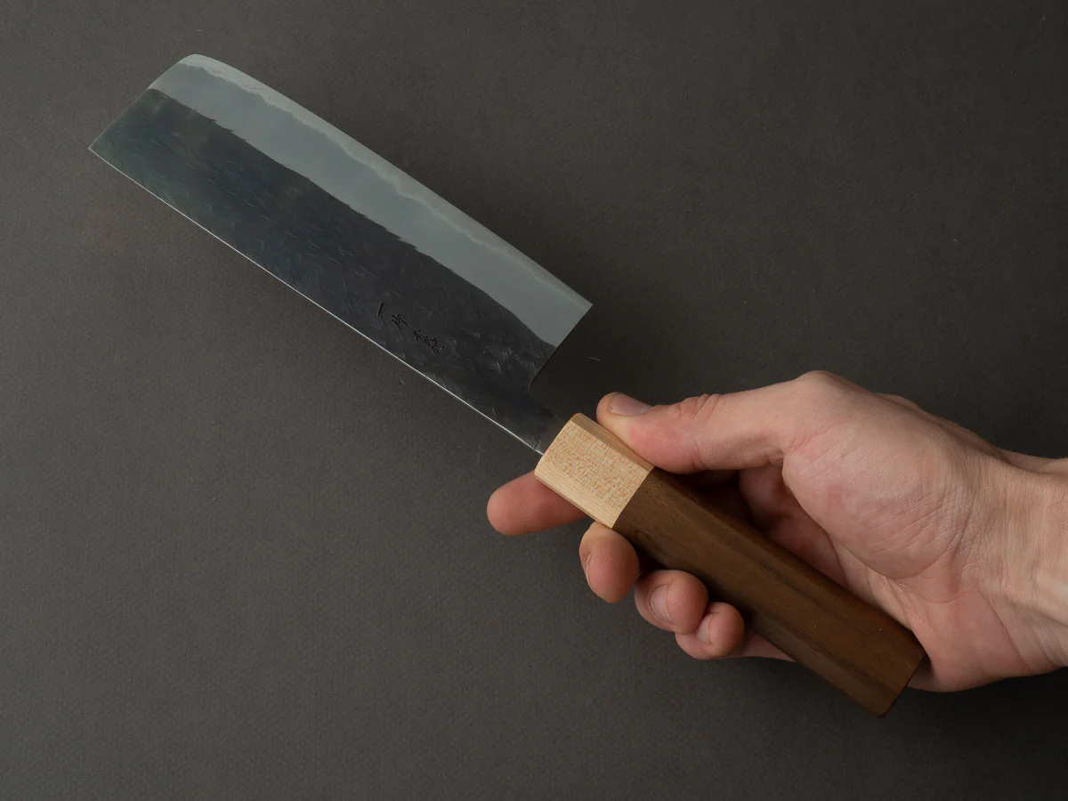 Hitohira - TD - Blue #2 - Stainless Clad - Kurouchi - Nakiri - 165mm - Walnut Handle - Image 4