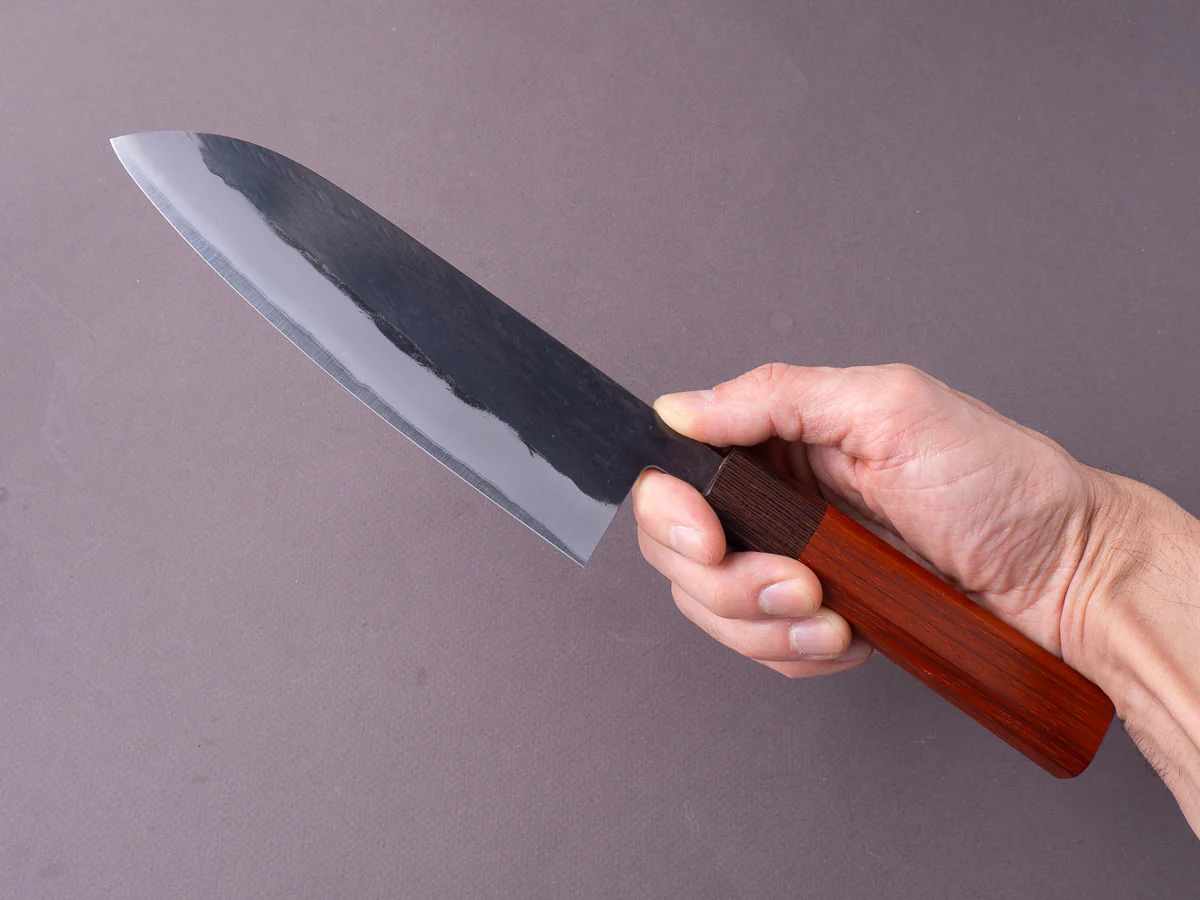 Hitohira - TD - Blue #2 - Stainless Clad - Kurouchi - Santoku - 165mm - Padauk Handle - Image 3