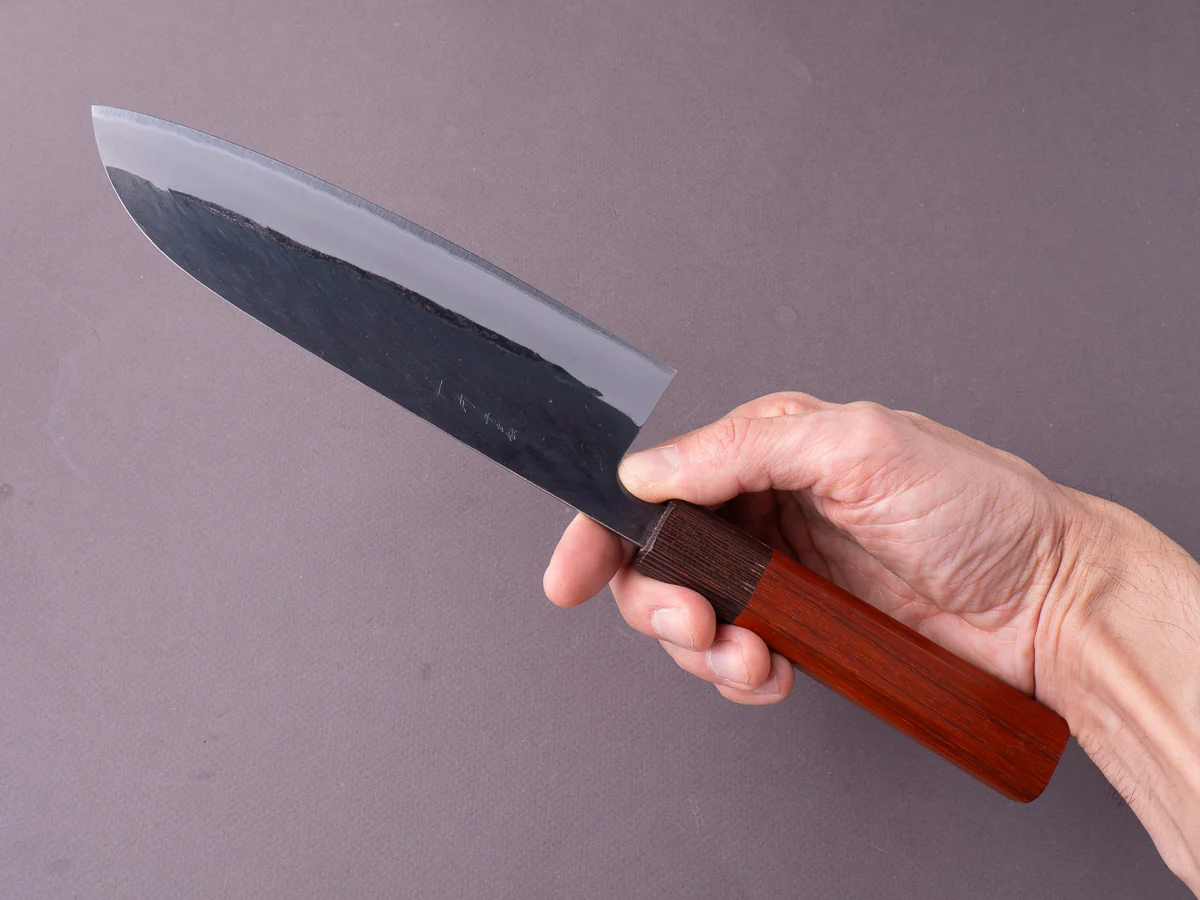 Hitohira - TD - Blue #2 - Stainless Clad - Kurouchi - Santoku - 165mm - Padauk Handle - Image 4