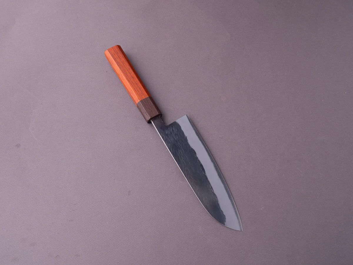 Hitohira - TD - Blue #2 - Stainless Clad - Kurouchi - Santoku - 165mm - Padauk Handle - Image 7
