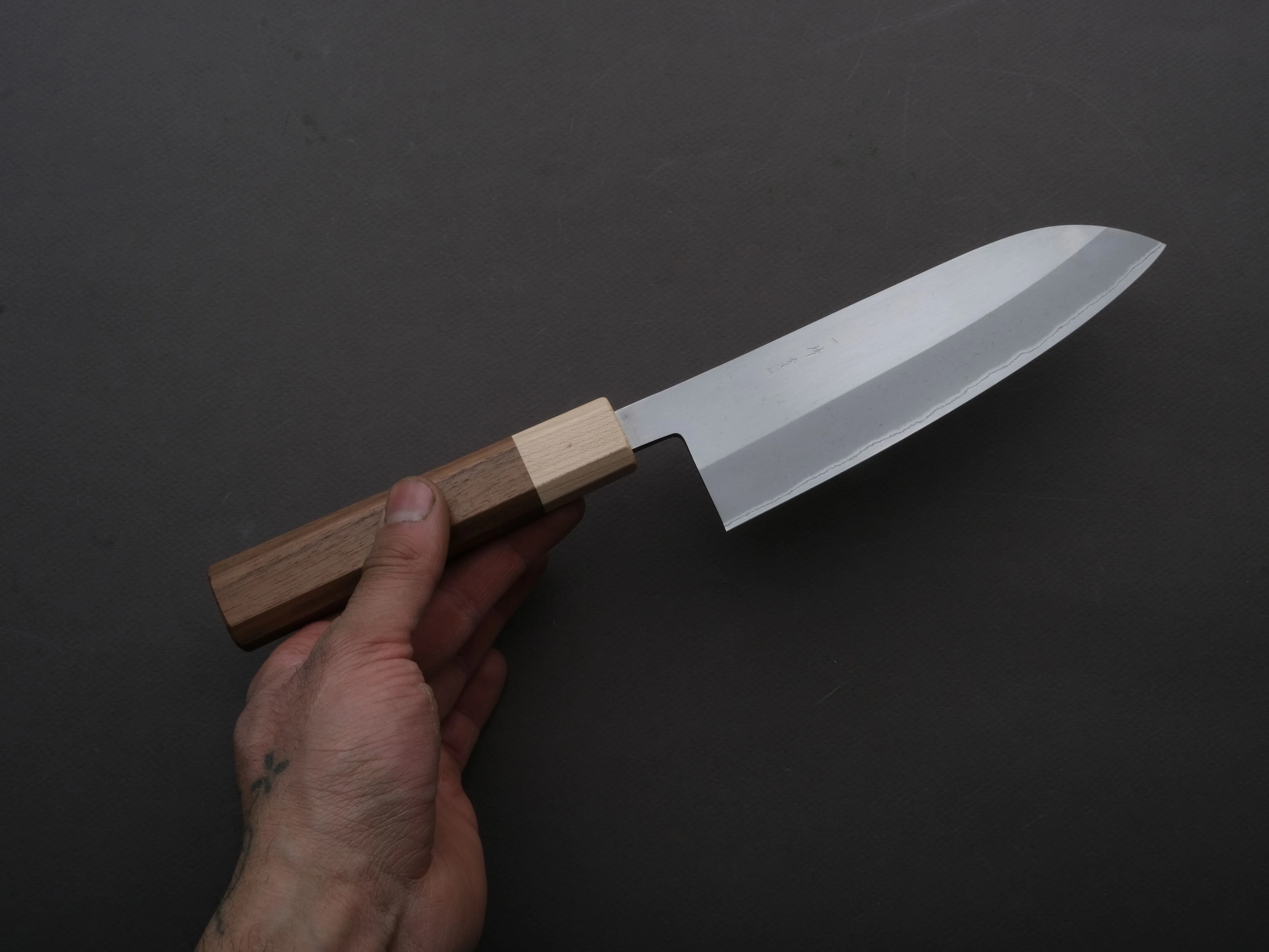 Hitohira - TD - Blue #2 - Stainless Clad - Migaki - Santoku - 165mm - Walnut Handle - Image 3