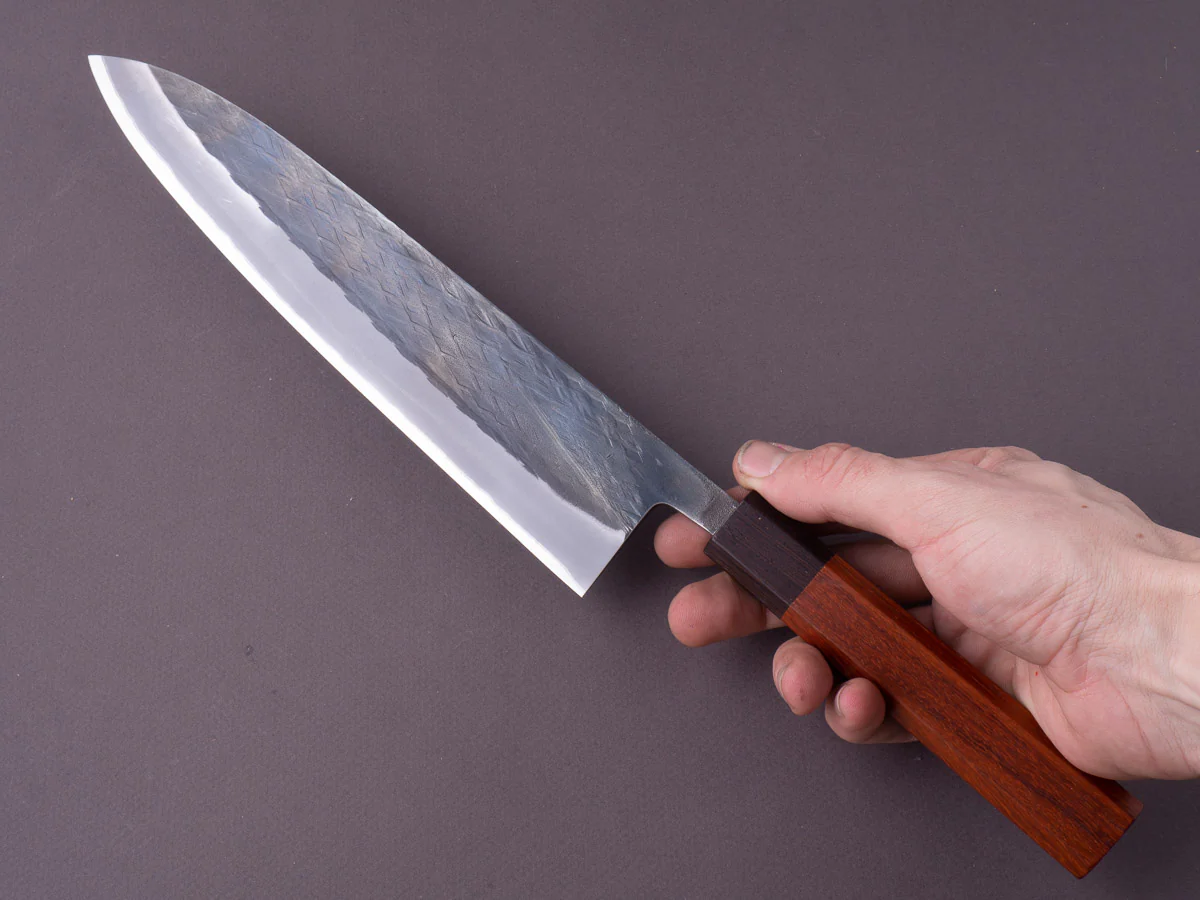 Hitohira - TD - Blue #2 - Stainless Clad - Kurouchi - Gyuto - 240mm - Padauk Handle - Image 7