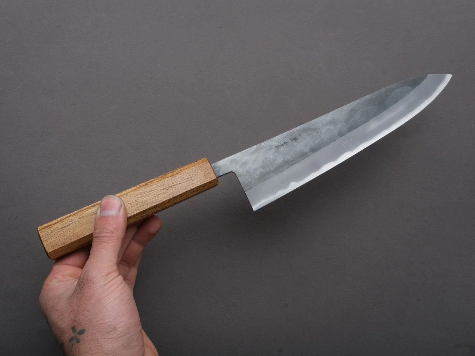 Hitohira - TD - Blue #2 - Stainless Clad - Kurouchi - Gyuto - 210mm - Oak Handle - Image 3