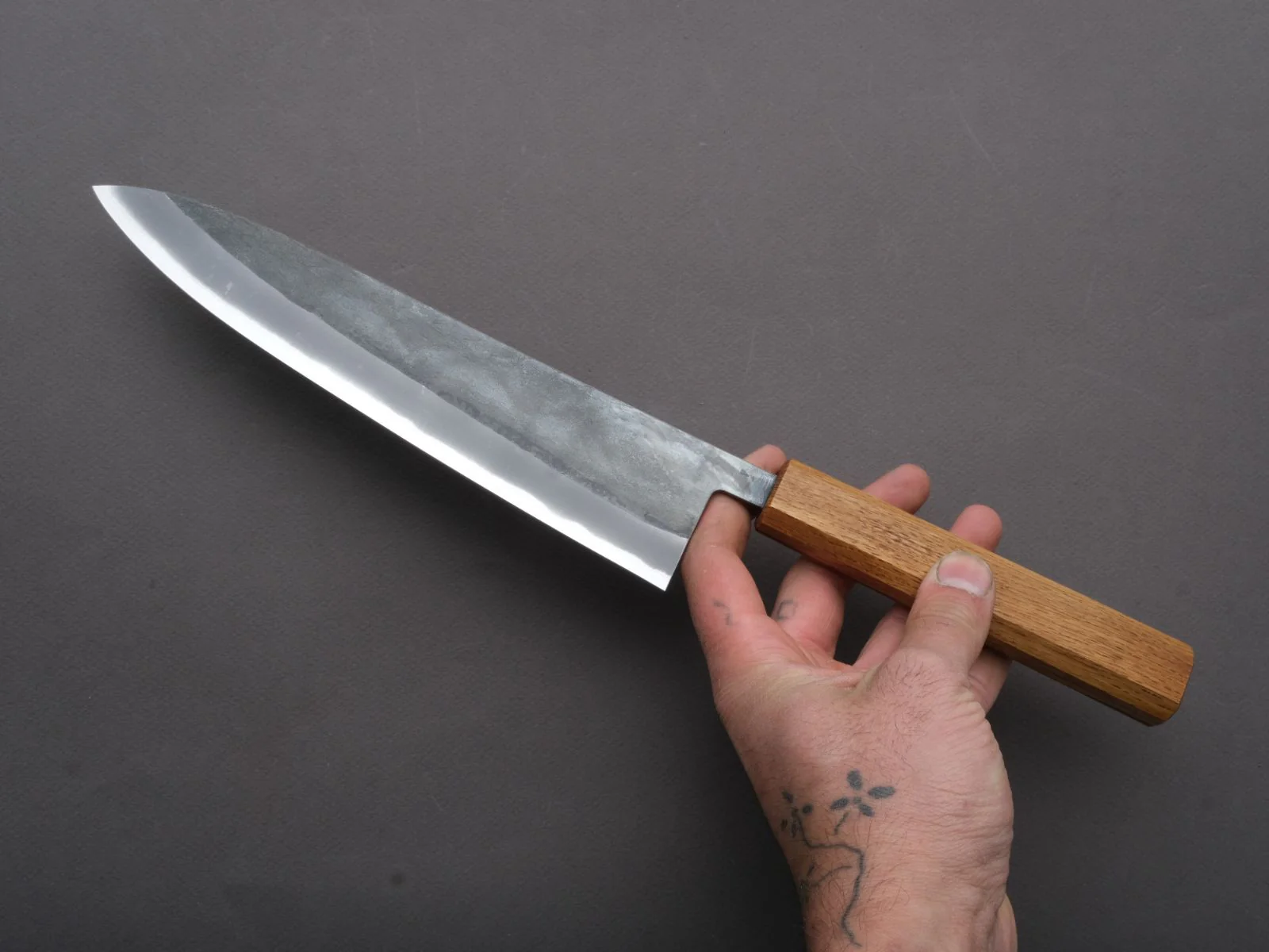 Hitohira - TD - Blue #2 - Stainless Clad - Kurouchi - Gyuto - 210mm - Oak Handle - Image 4