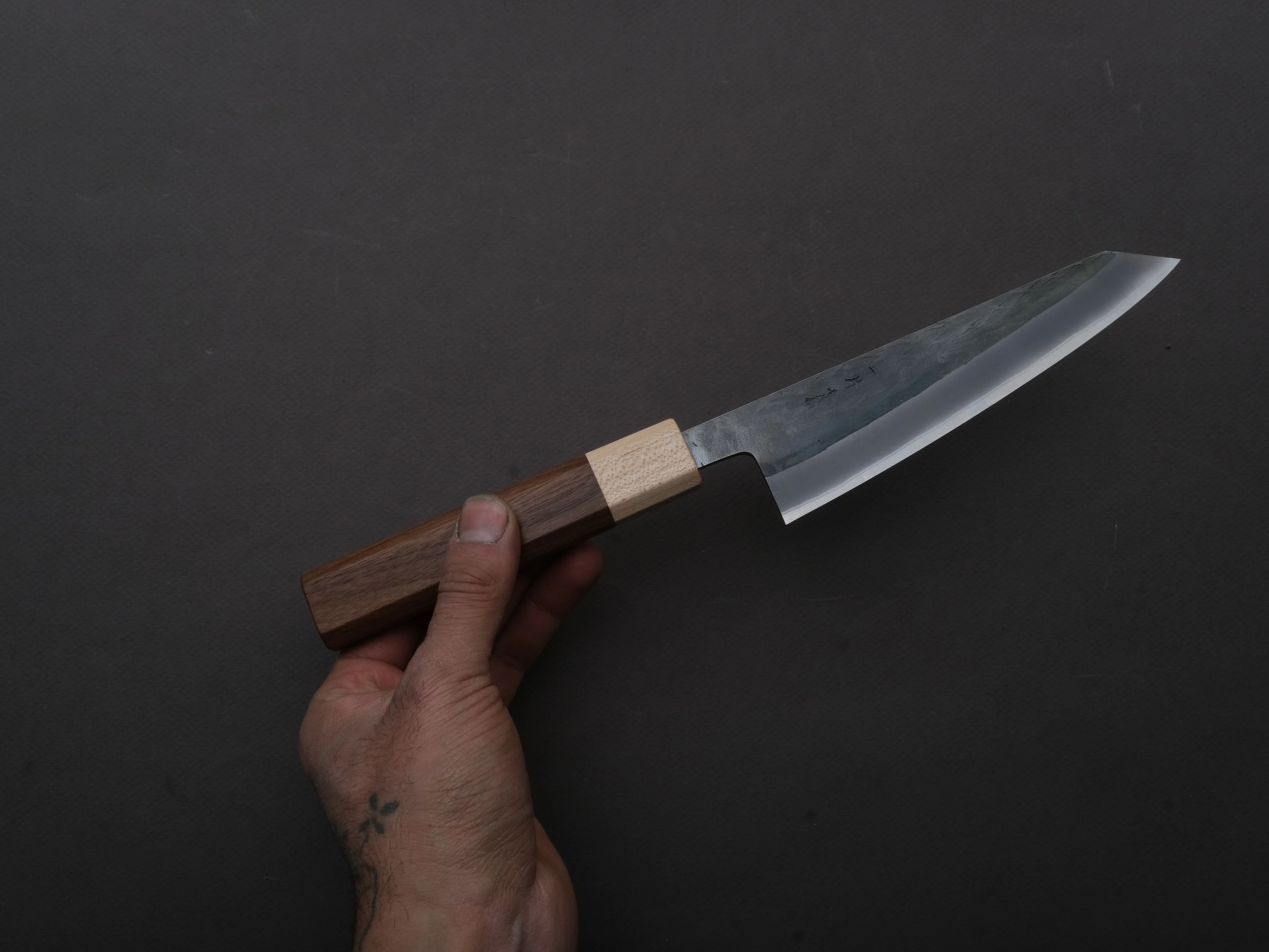 Hitohira - TD - Blue #2 - Stainless Clad - Kurouchi - Honesuki Kaku - 150mm - Walnut Handle - Image 3