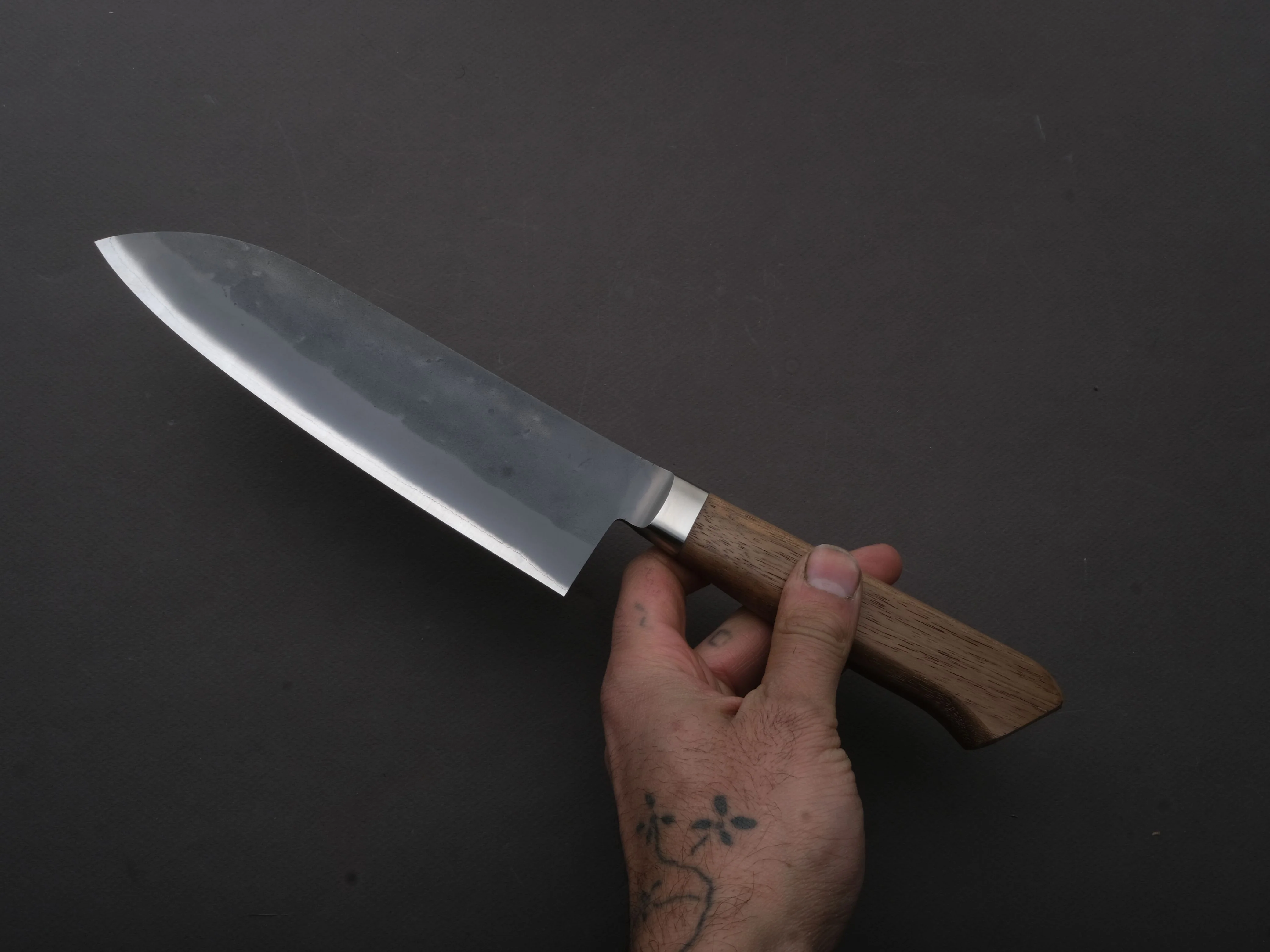 Hitohira - TD - Blue #2 - Stainless Clad - Nashiji - Santoku - 170mm - Walnut Western - Image 3