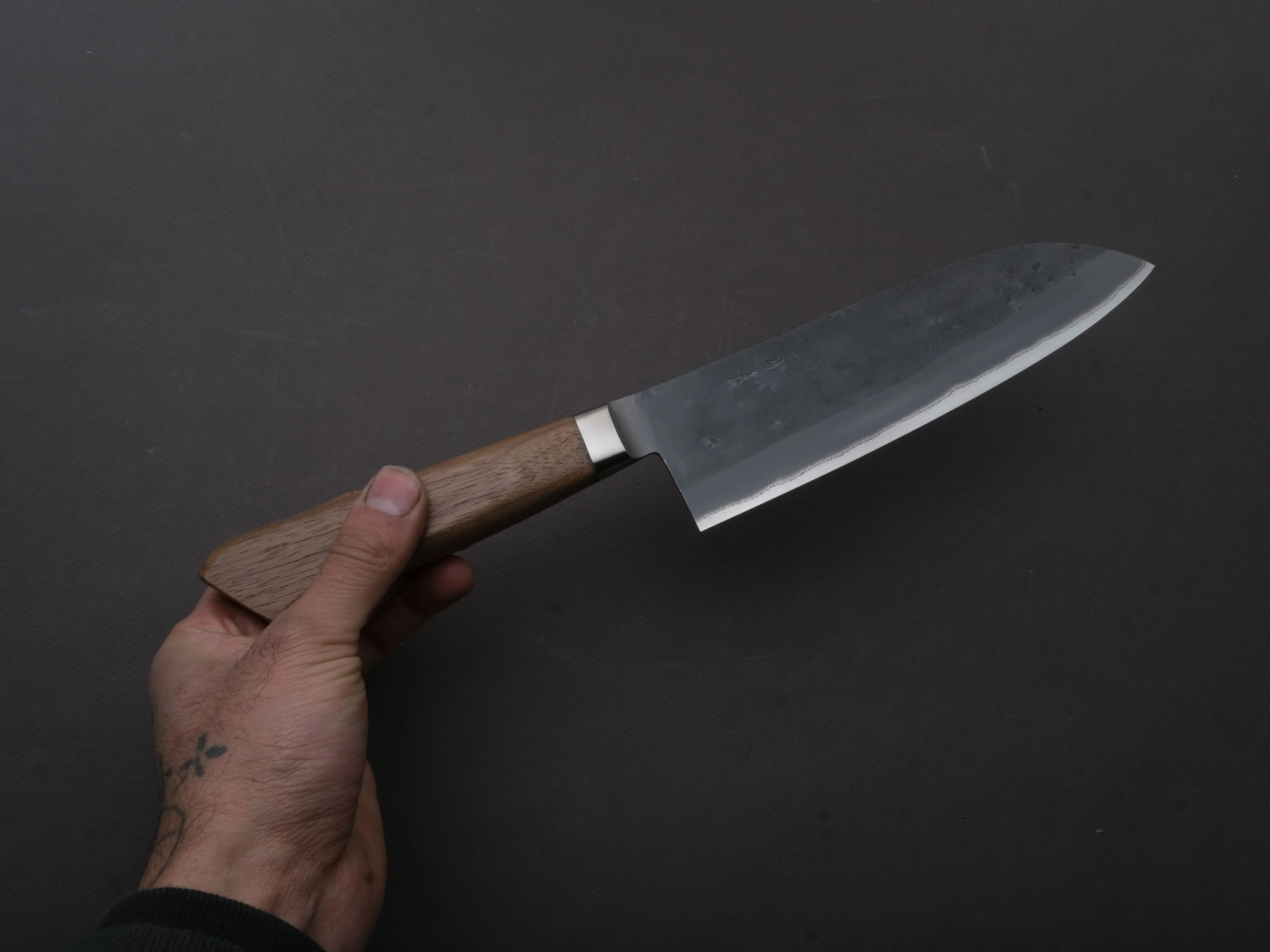 Hitohira - TD - Blue #2 - Stainless Clad - Nashiji - Santoku - 170mm - Walnut Western - Image 4