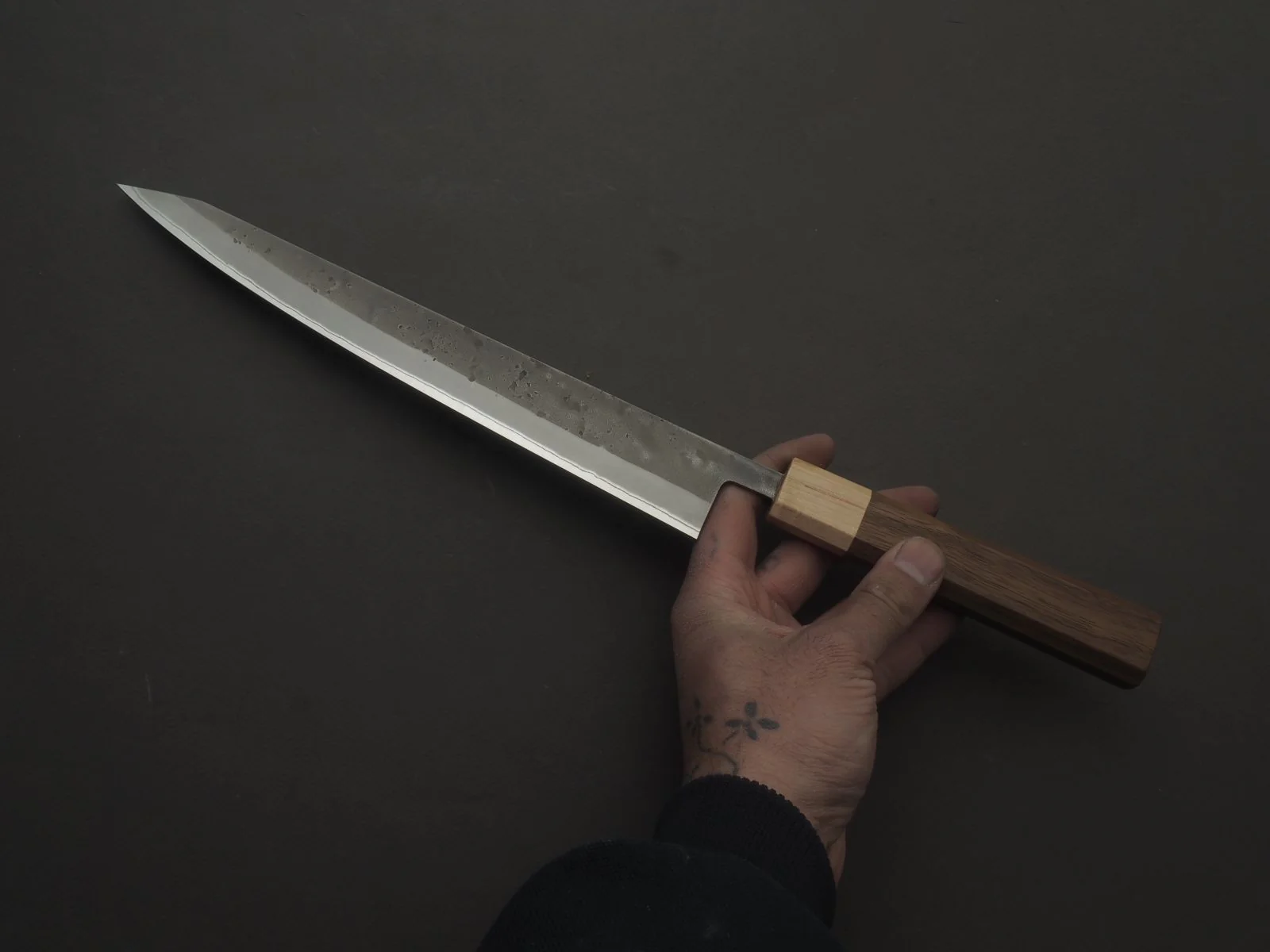 Hitohira - TD - Blue #2 - Stainless Clad - Nashiji - Sujihiki - 240mm - Walnut Handle - Image 3