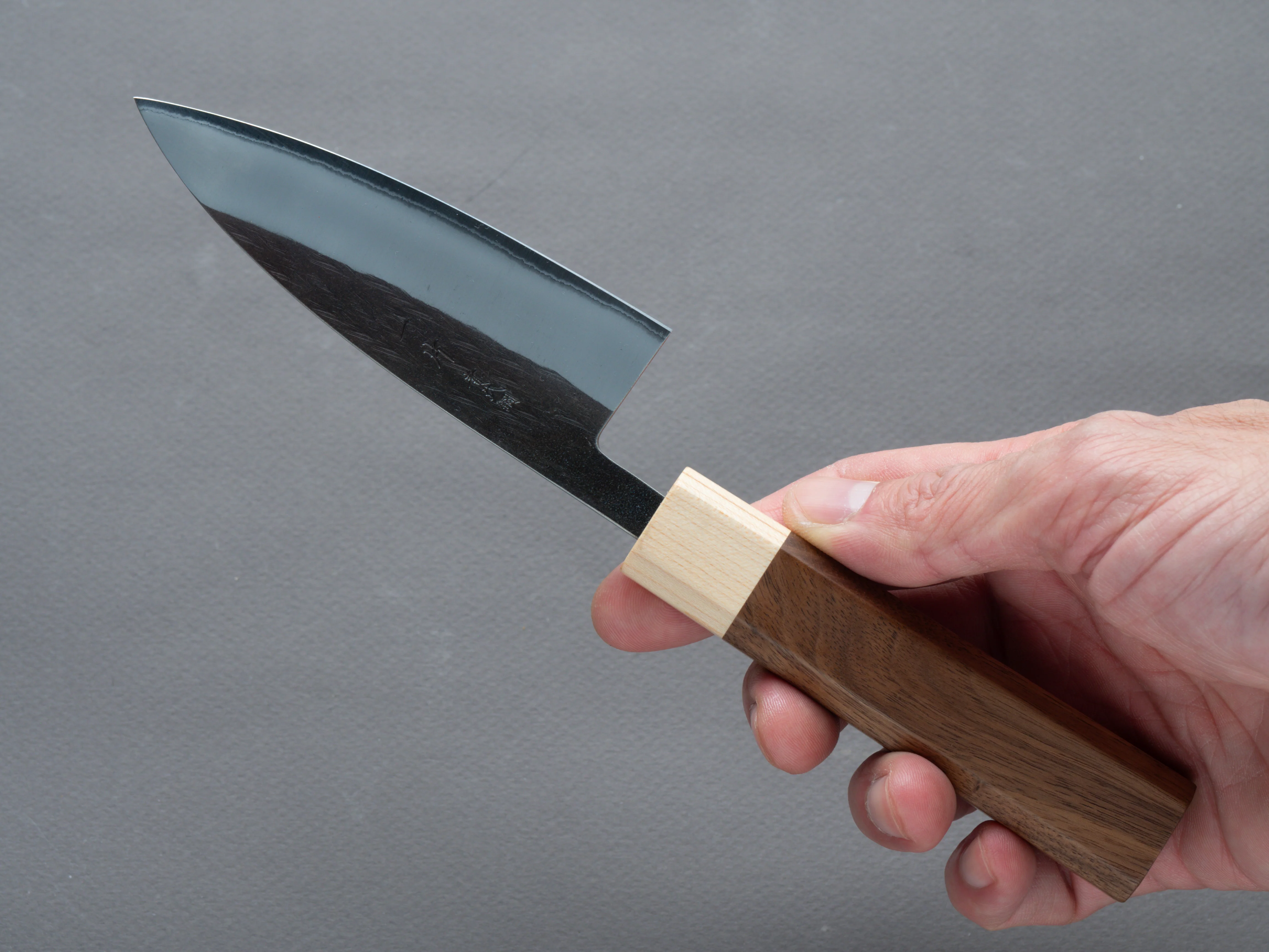 Hitohira - TD - Blue # 2 - Stainless Clad - Kurouchi - Petty - 105mm - Walnut Handle - Image 7