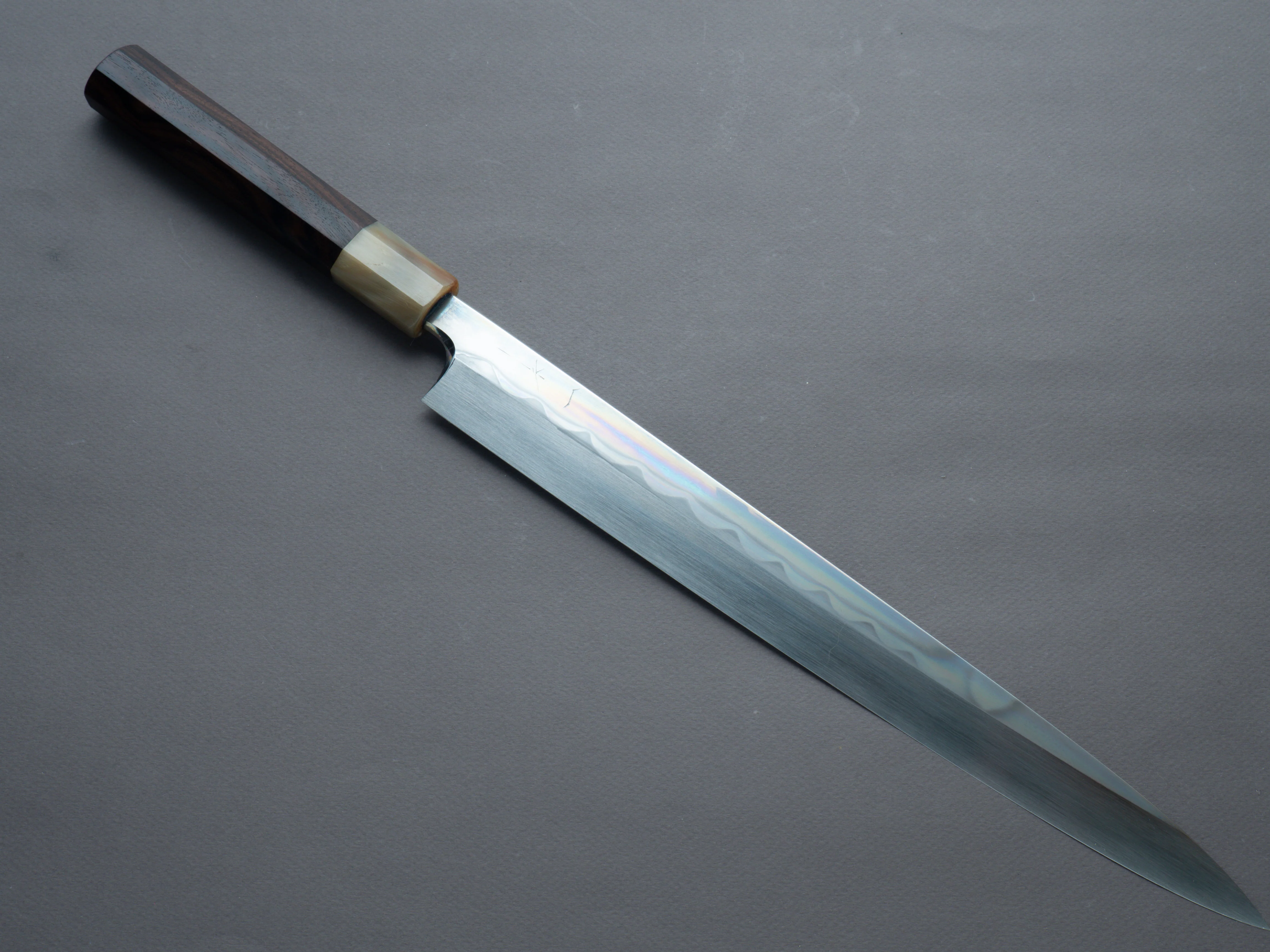 Hitohira - Togashi - Blue #1 - Mizu Honyaki - 330mm Yanagiba - Taihei Ebony Handle - Saya - Image 2