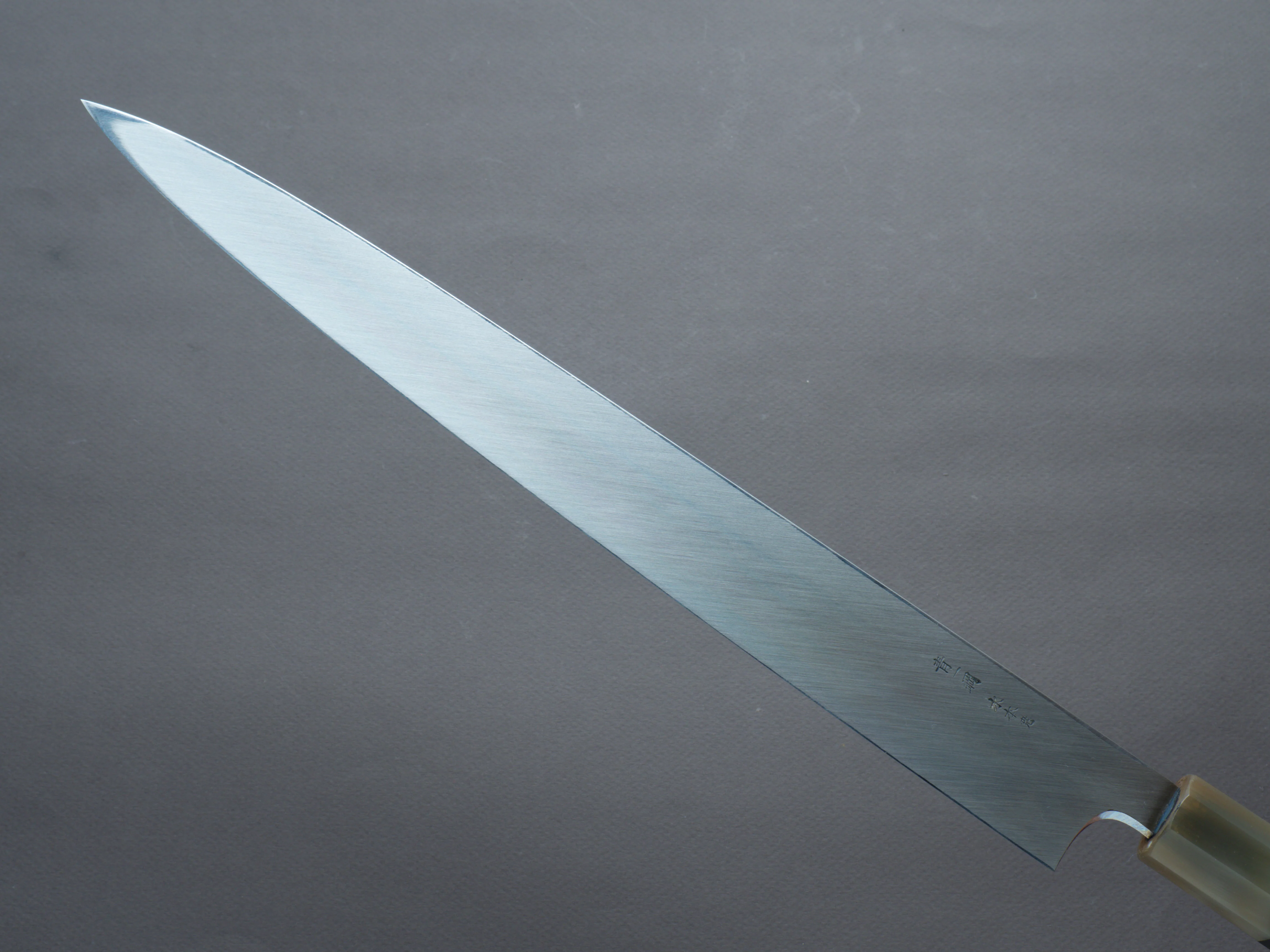 Hitohira - Togashi - Blue #1 - Mizu Honyaki - 330mm Yanagiba - Taihei Ebony Handle - Saya - Image 4