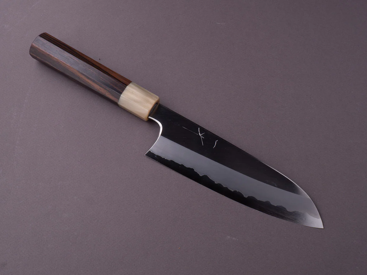 Hitohira - Togashi - Blue #1 - Stainless Clad - 180mm Santoku - Taihei Makassar Ebony Handle