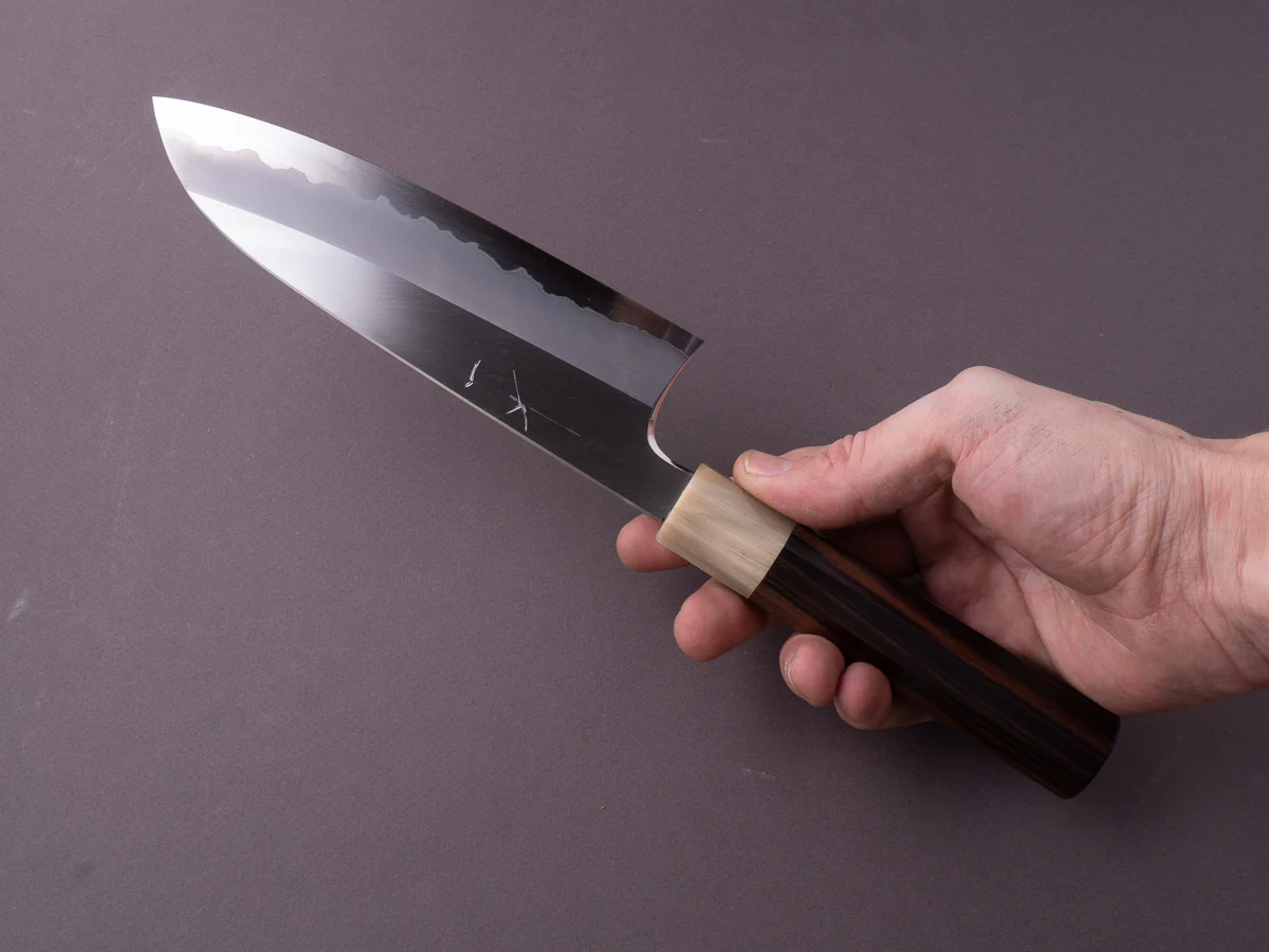 Hitohira - Togashi - Blue #1 - Stainless Clad - 180mm Santoku - Taihei Makassar Ebony Handle - Image 5