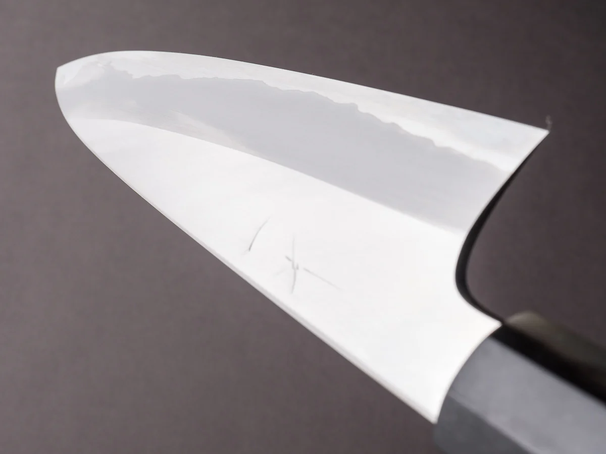 Hitohira - Togashi - Blue #1 Stainless Clad - 210mm Gyuto - Ebony Handle Black Horn - Image 10