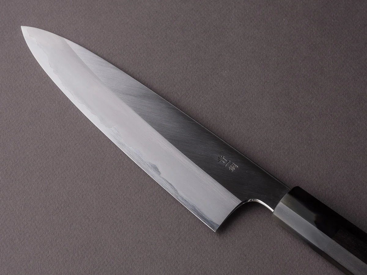 Hitohira - Togashi - Blue #1 Stainless Clad - 210mm Gyuto - Ebony Handle Black Horn - Image 3