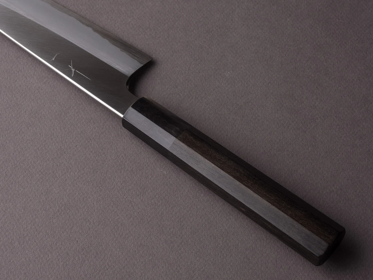 Hitohira - Togashi - Blue #1 Stainless Clad - 210mm Gyuto - Ebony Handle Black Horn - Image 4