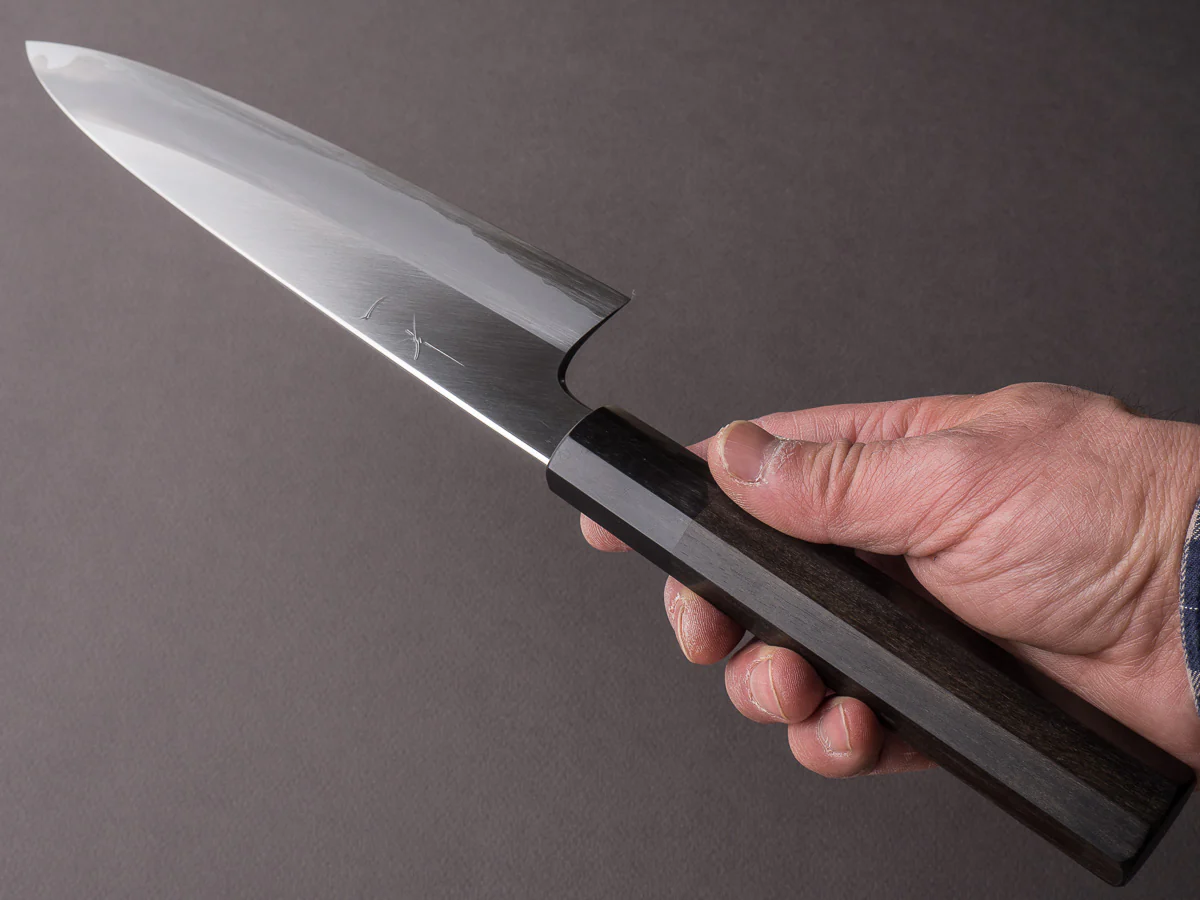 Hitohira - Togashi - Blue #1 Stainless Clad - 210mm Gyuto - Ebony Handle Black Horn - Image 5